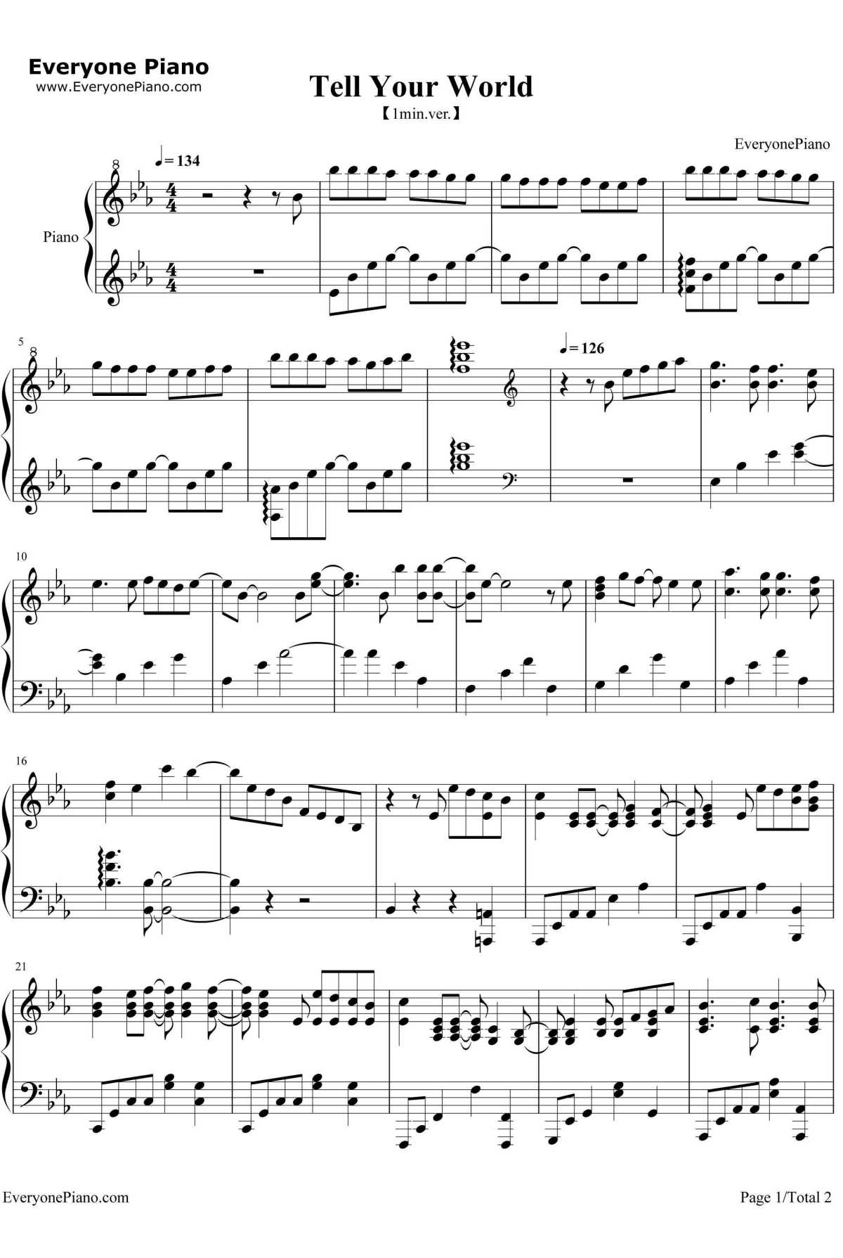 Tell Your World钢琴谱-初音ミク1