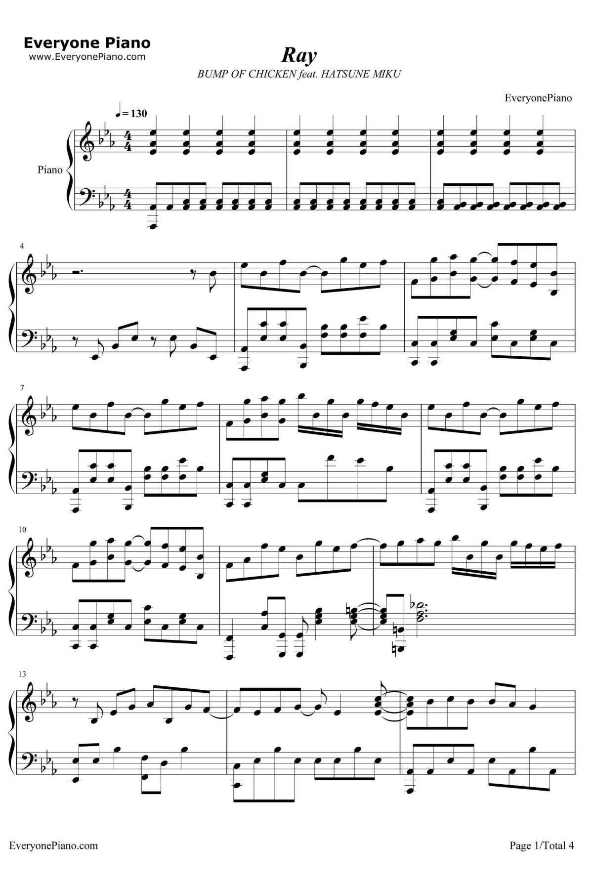 Ray钢琴谱-BumpofChicken&初音ミク-BumpofChickenand初音ミク1