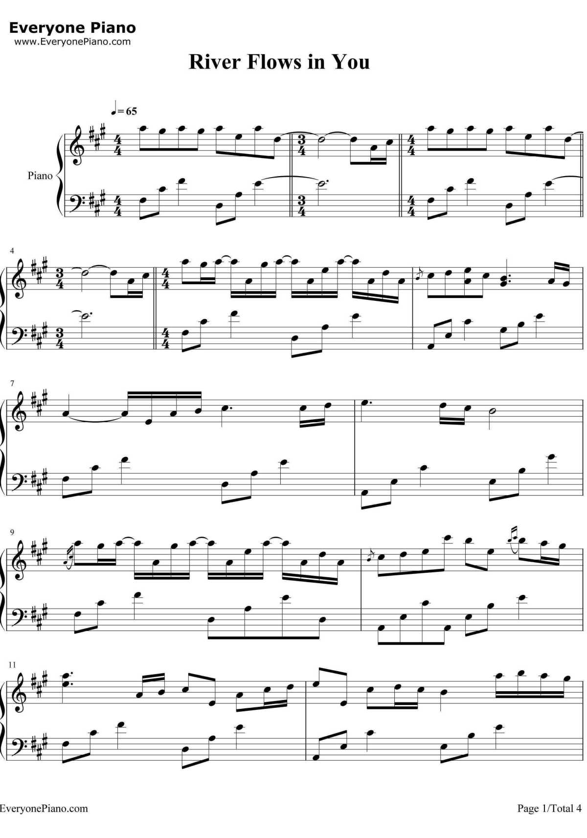 River flows in you钢琴谱-李闰珉-你的心河1