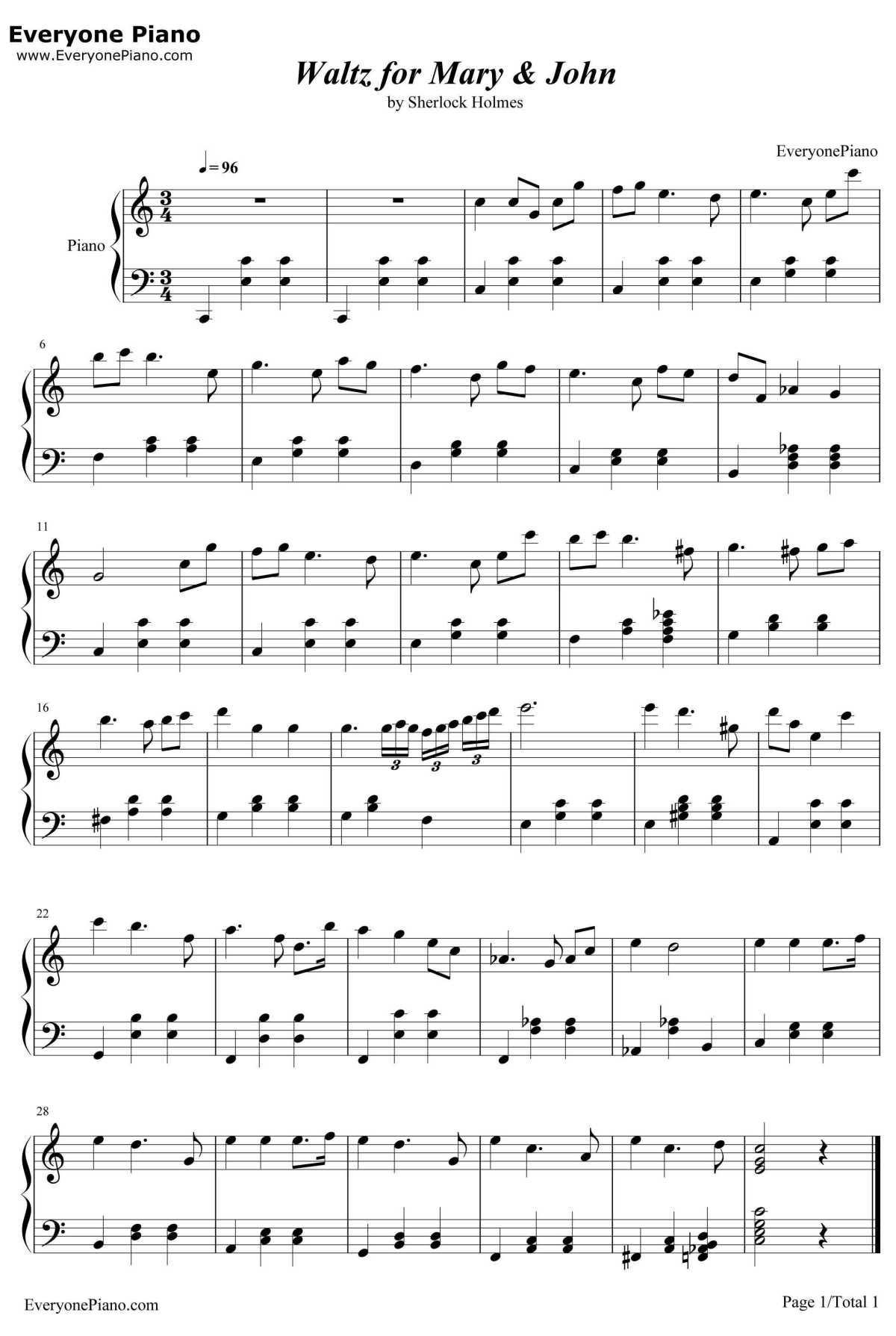 Waltz for John and Mary钢琴谱-DavidArnoldandMichaelPrice-神探夏洛克OST1