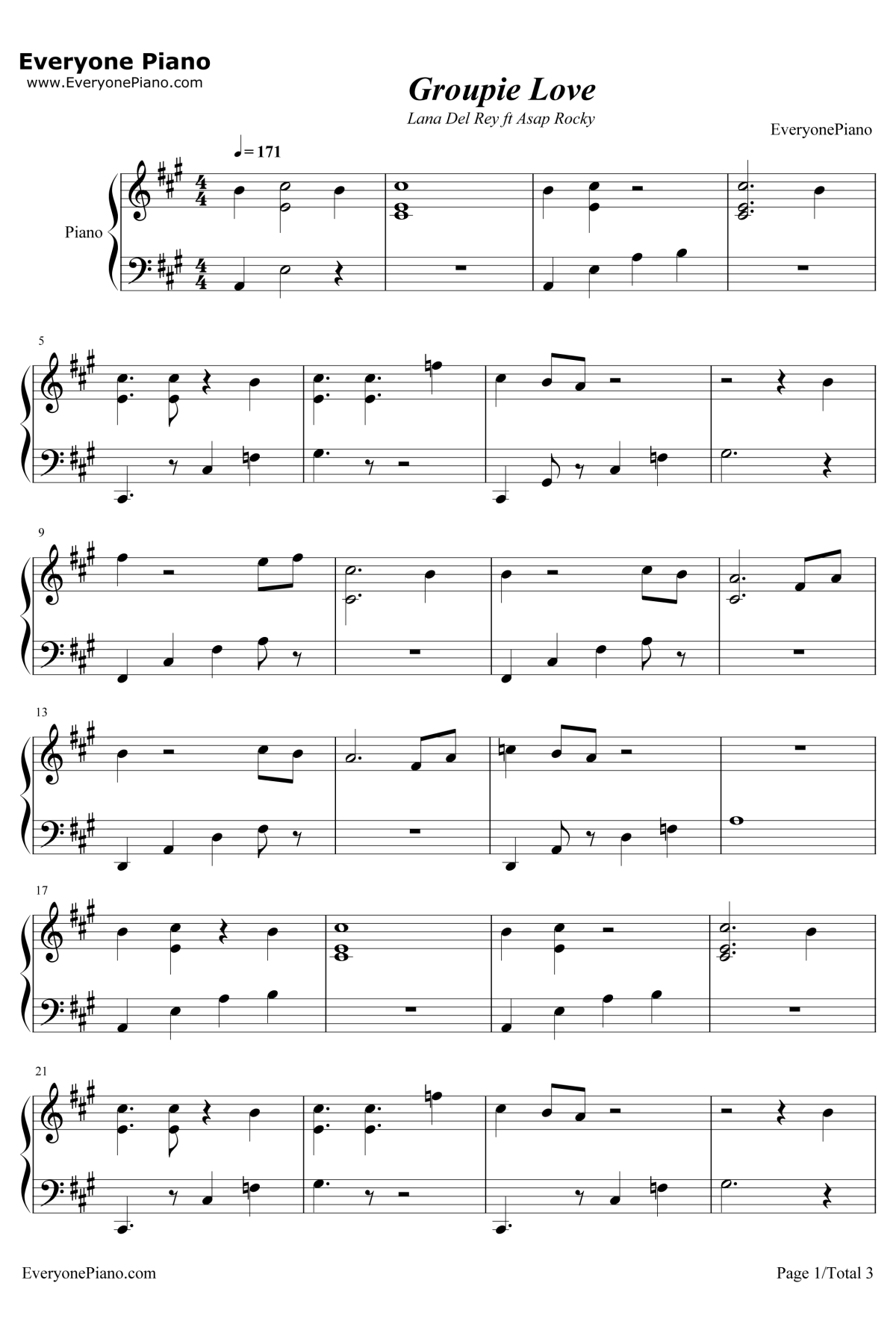 Groupie Love钢琴谱-LanaDelReyftAsapRocky1