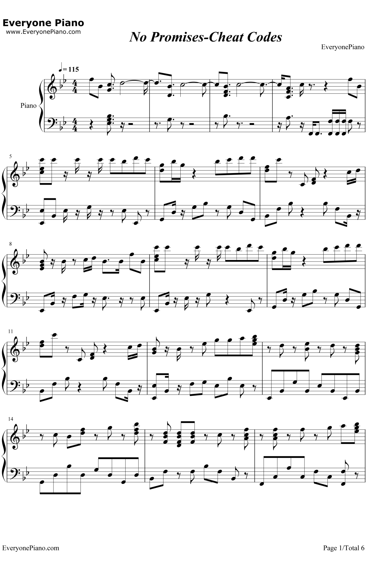 No Promises钢琴谱-CheatCodes1