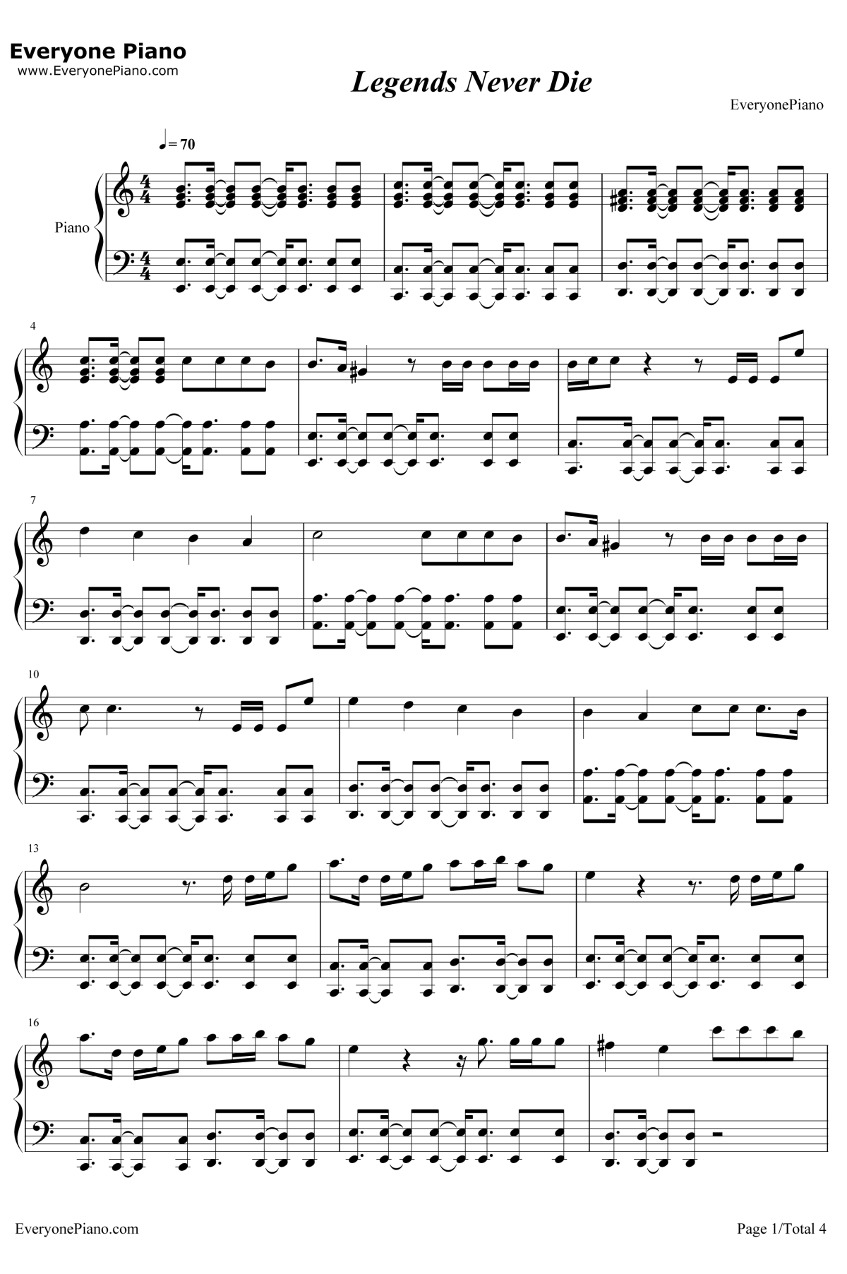 Legends Never Die钢琴谱-AgainsttheCurrent-英雄联盟全球总决赛主题曲1