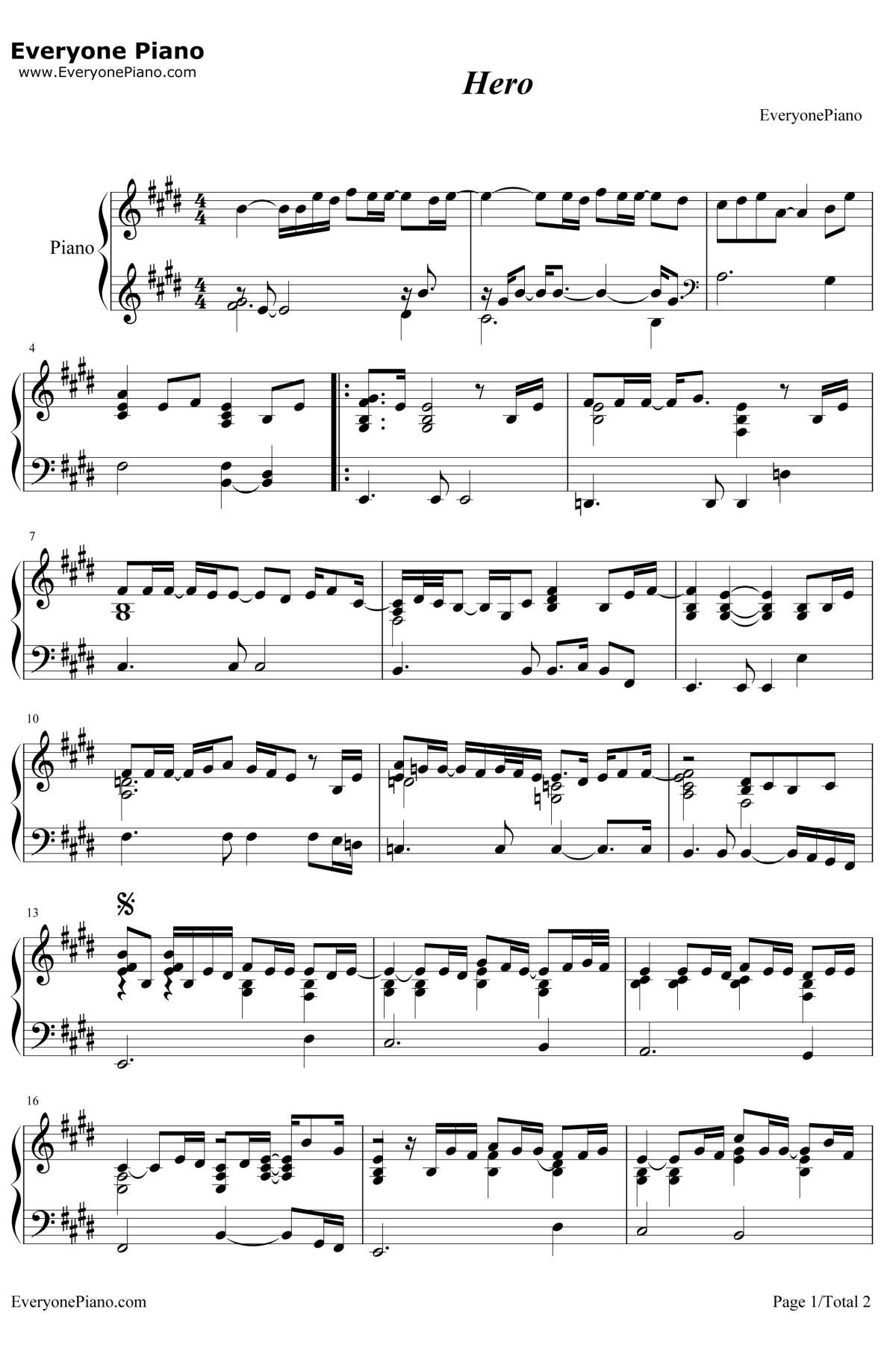 Hero钢琴谱-MariahCarey玛莉亚·凯莉-玛莉亚·凯莉经典之作1