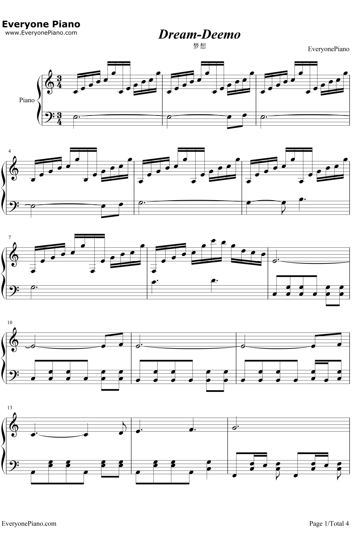 Dream钢琴谱-Rayark-Deemo古树旋律1