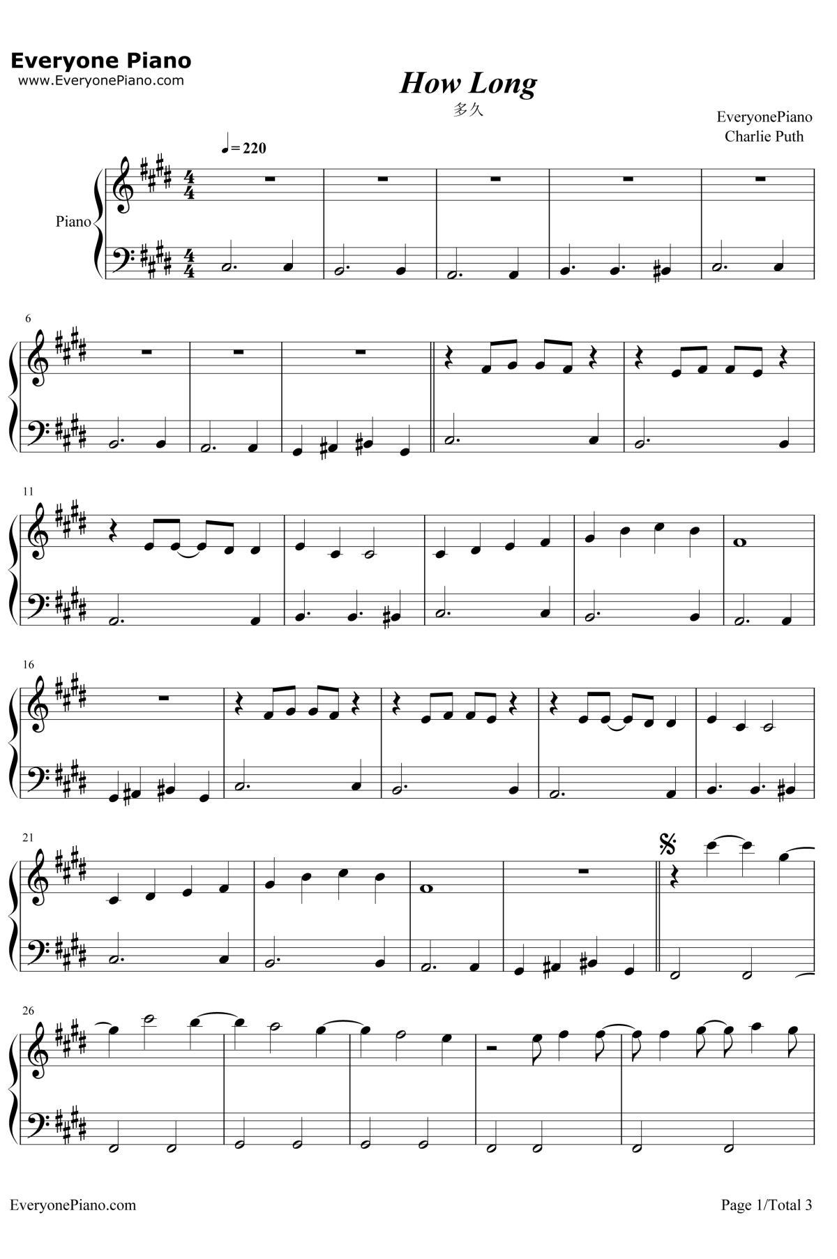How Long钢琴谱-CharliePuth1