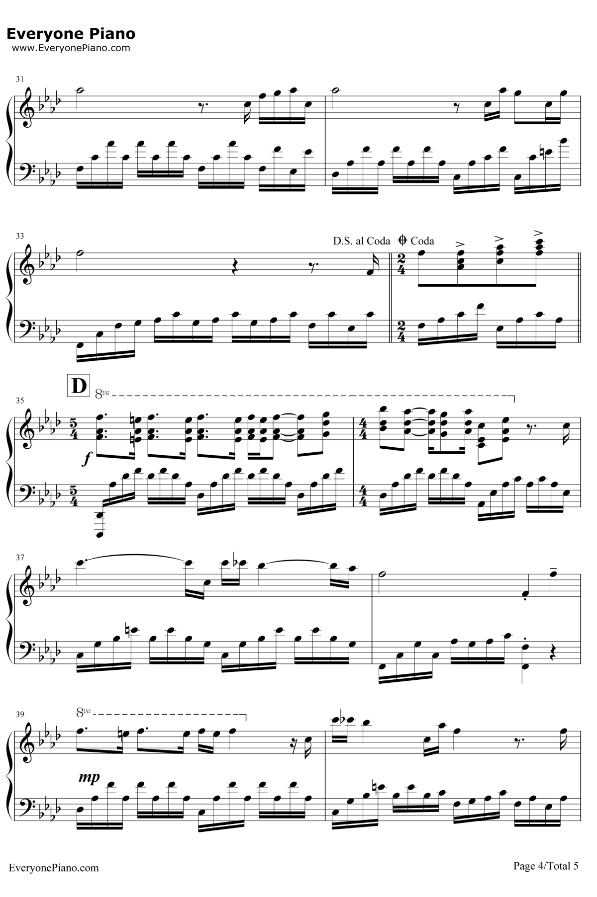 爱莲娜钢琴谱-克莱德曼4