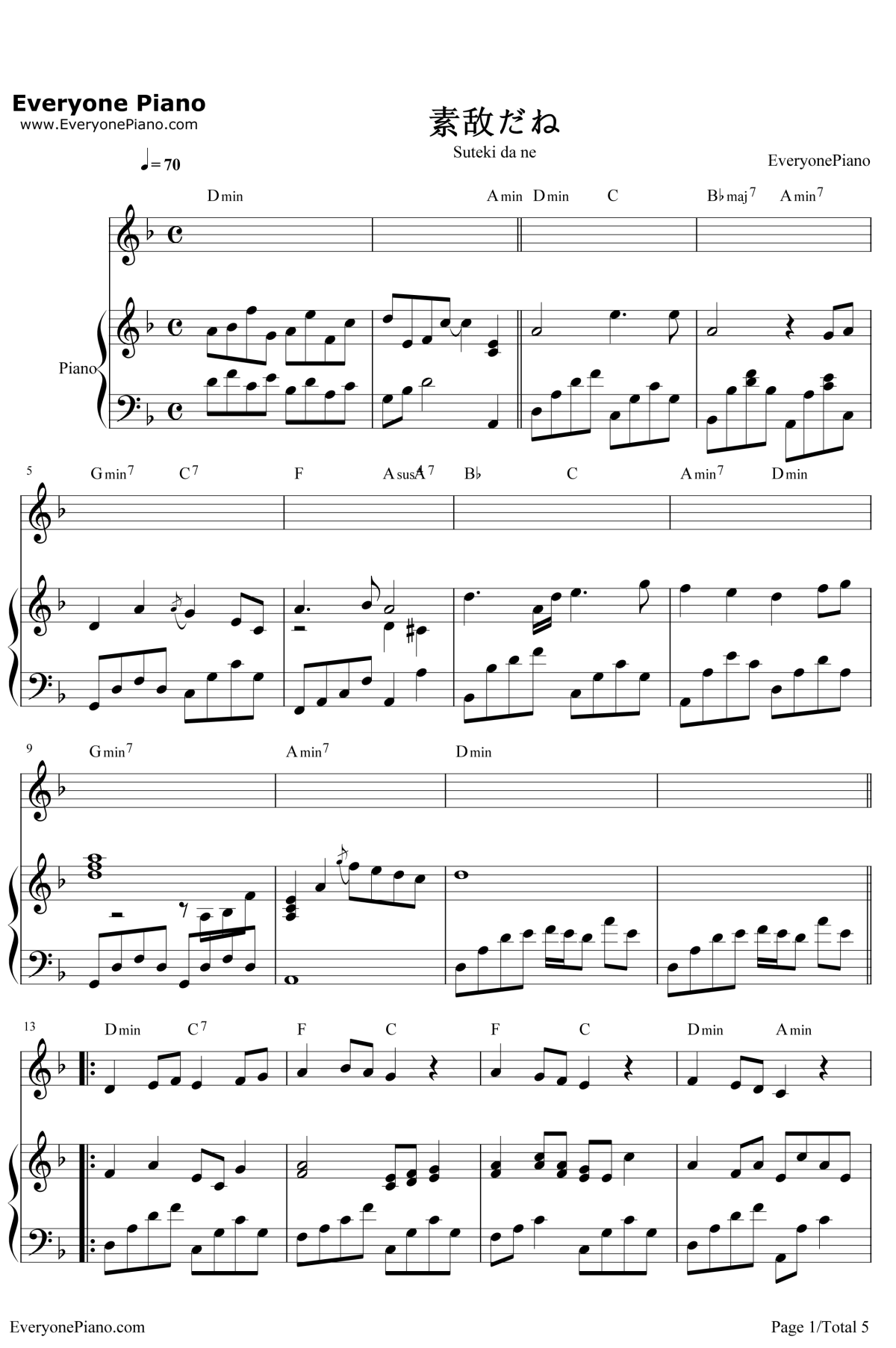 素敌だね钢琴谱-中野律纪(RIKKI)-最终幻想X主题曲1