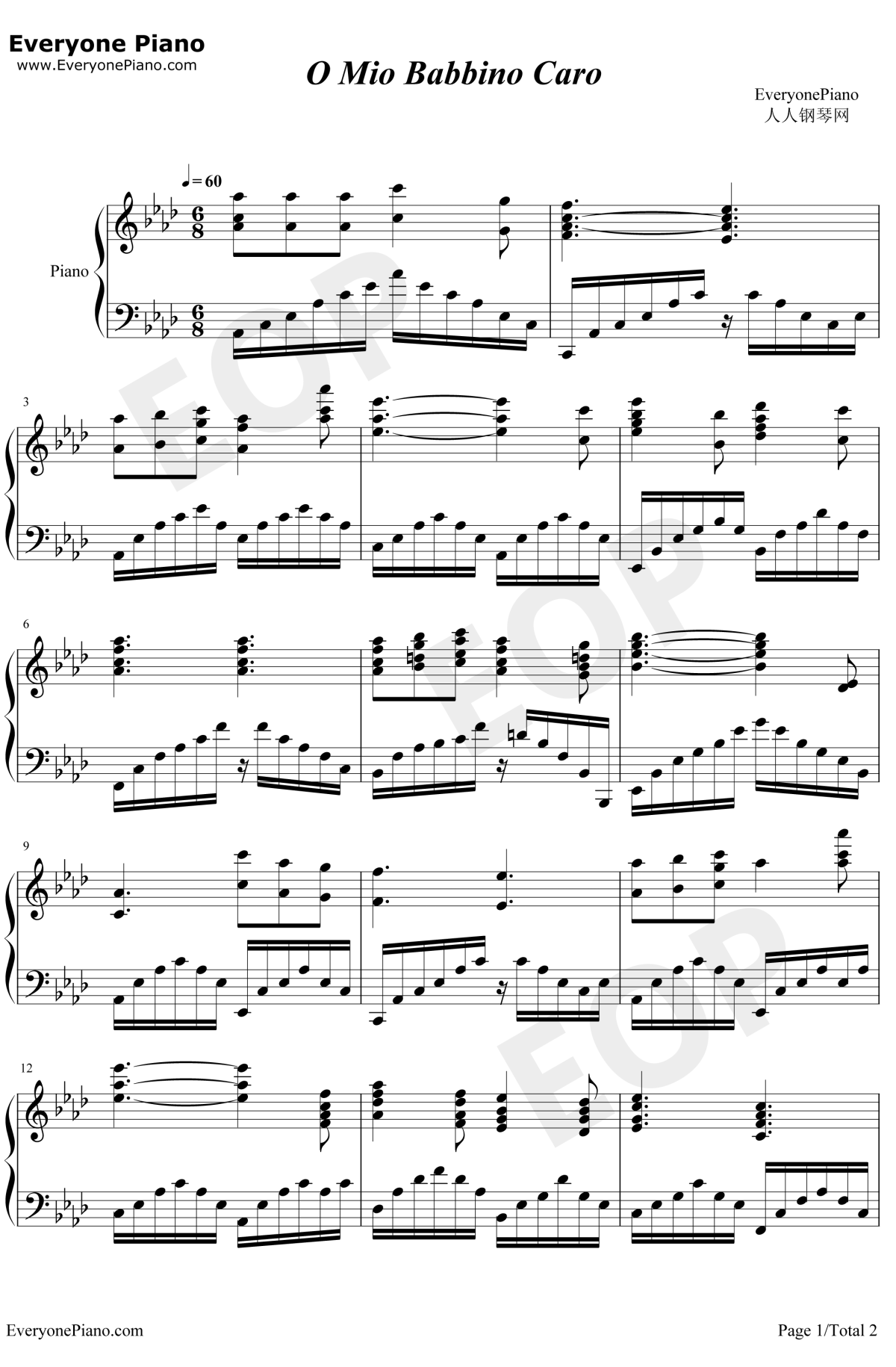 O Mio Babbino Caro钢琴谱-Giacomo Puccini-贾尼斯基基OST1