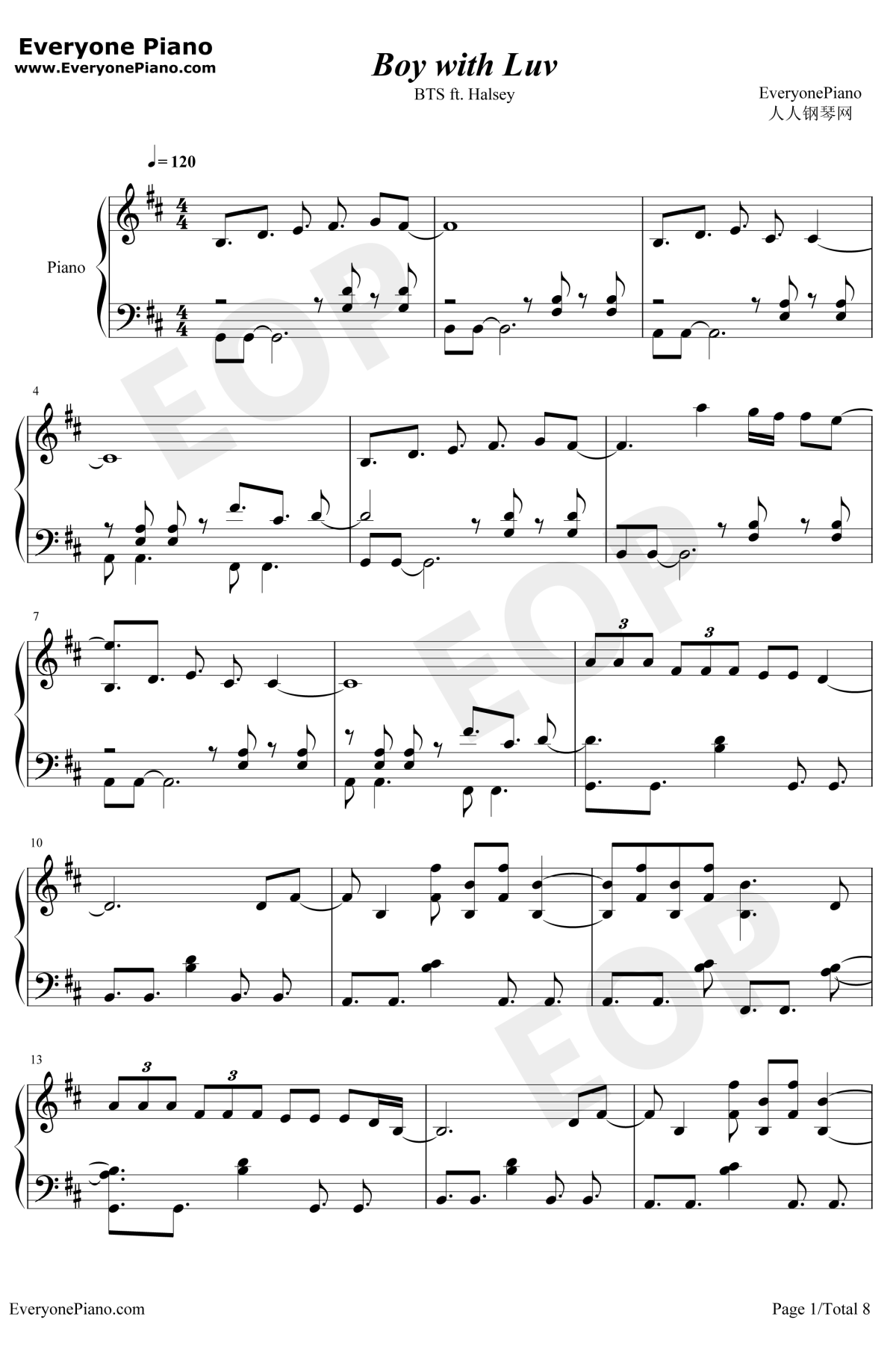 Boy With Luv钢琴谱-BTSHalsey-BTS和Halsey1