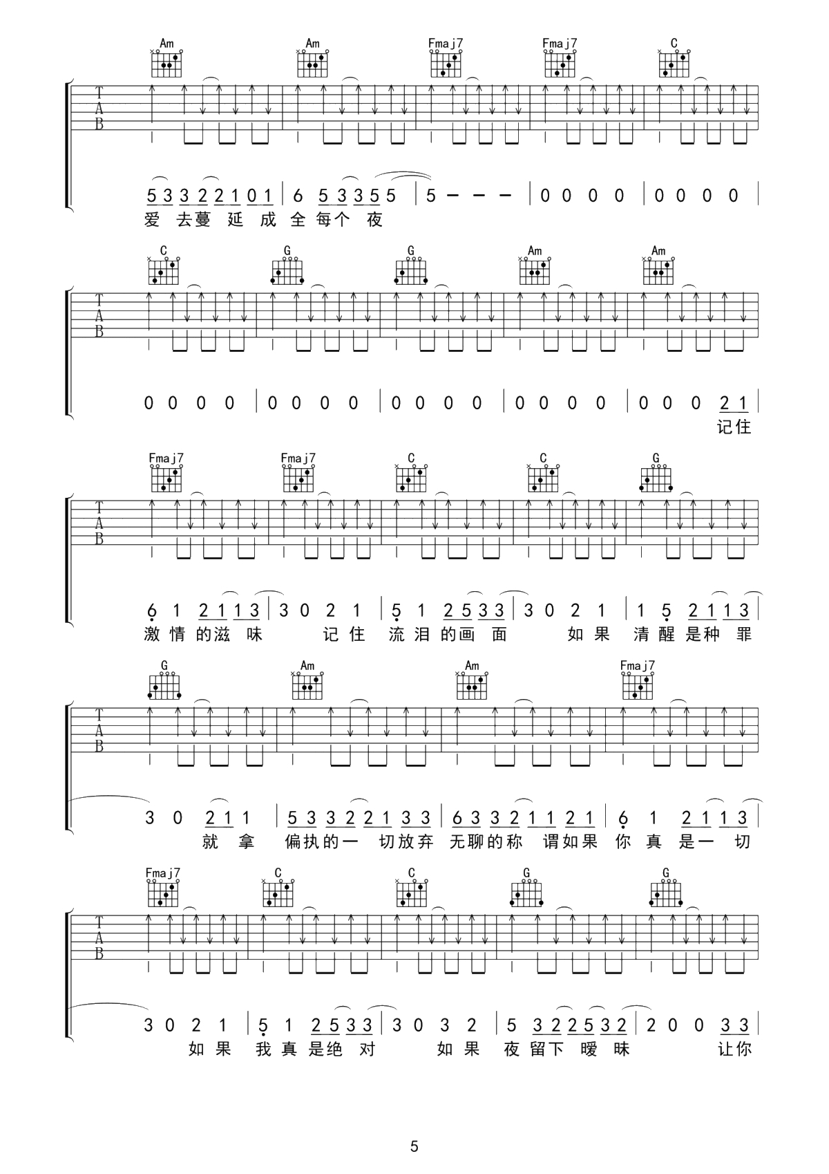 带我去找夜生活吉他谱-告五人-变调夹夹1品格5