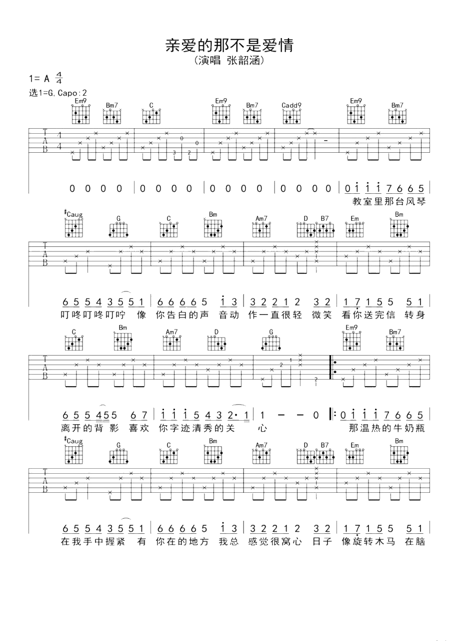 亲爱的那不是爱情吉他谱-G调-张韶涵1
