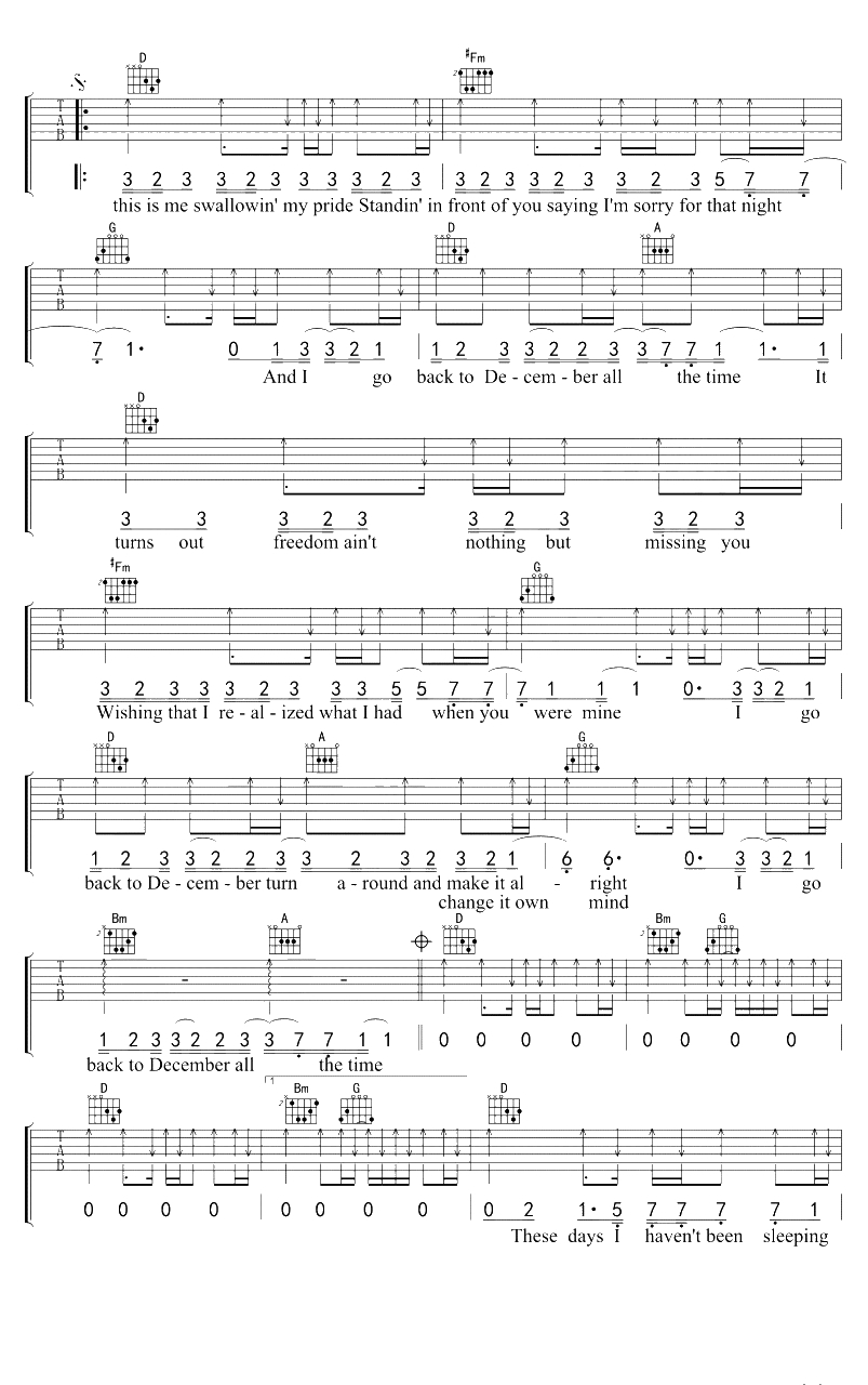 Back To December吉他谱-D调-Taylor Swift2