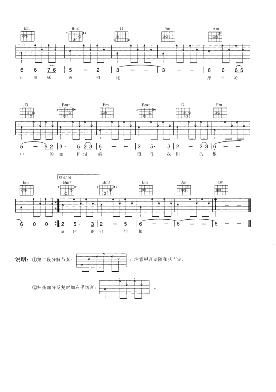 把根留住吉他谱-G调六线谱-简单版-童安格-唱出了刻在国人骨子里落叶归根的情怀2