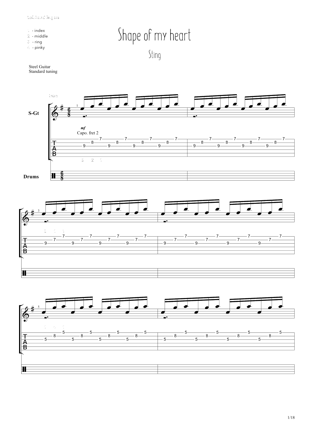 Shape of my heart吉他谱-Sting-指弹吉他独奏谱-《这个杀手不太冷》电影片尾曲1