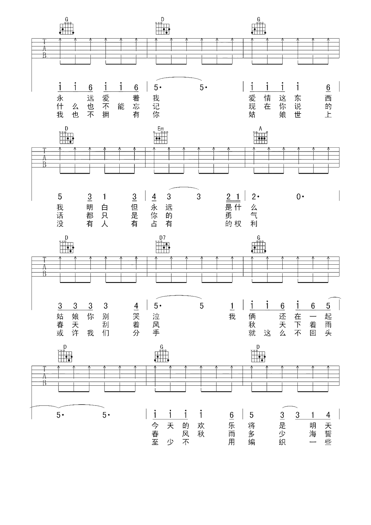 恋曲1980-罗大佑-D调-吉他弹唱谱2