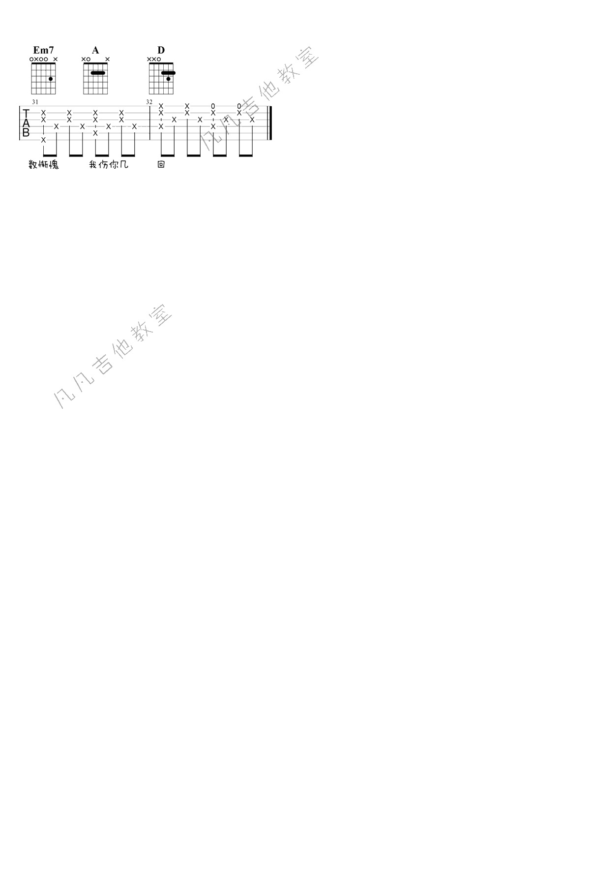 一路向北吉他谱 周杰伦 D调指法 弹唱六线谱3