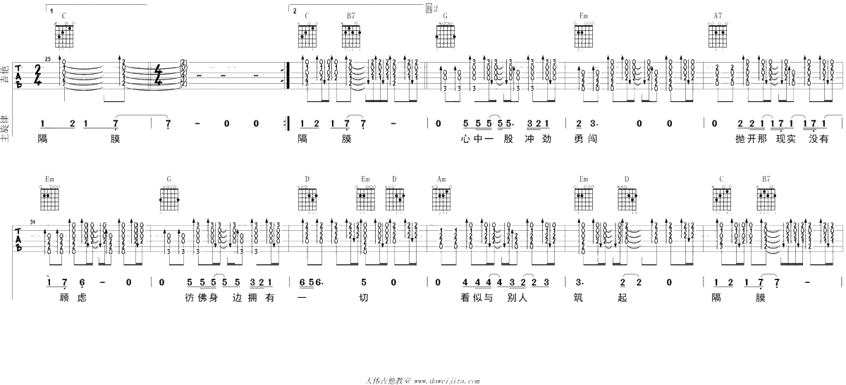 再见理想吉他谱 Beyond G调六线谱3
