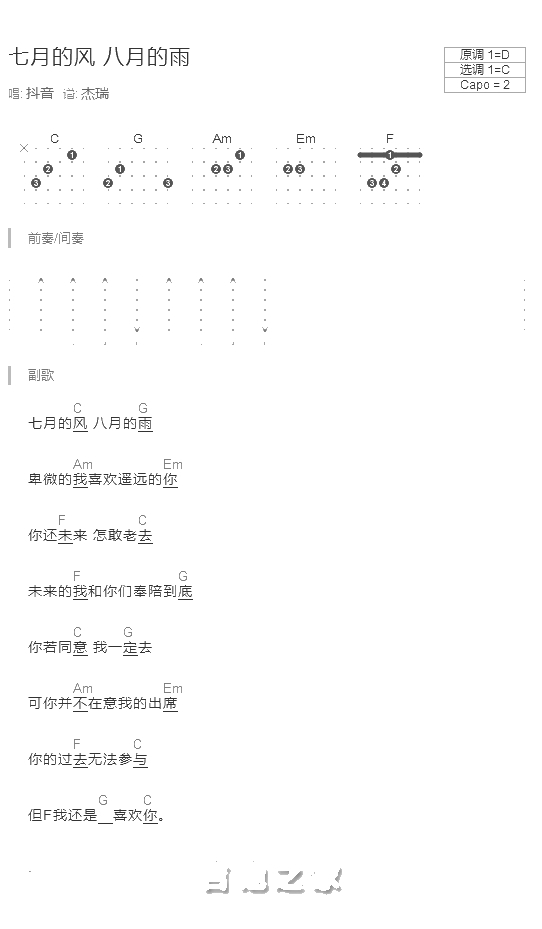 七月的风八月的雨吉他谱1
