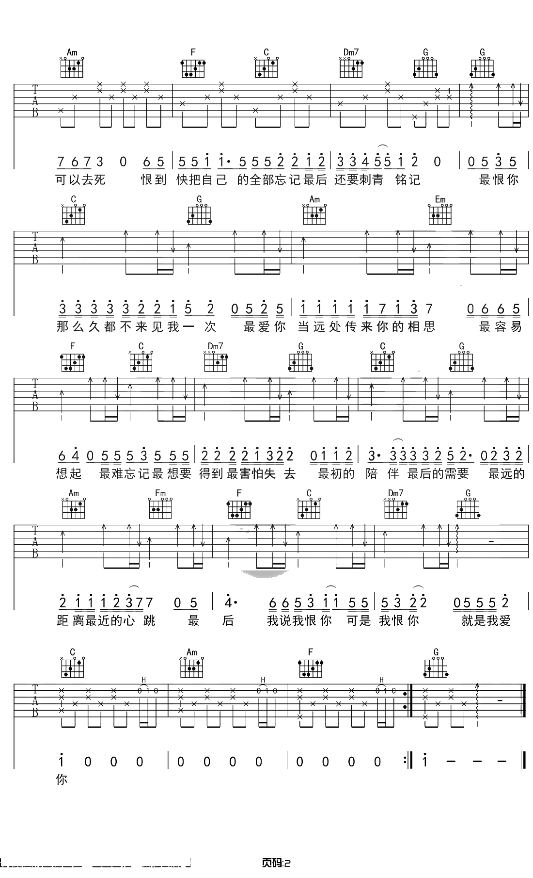 最天使吉他谱 曾轶可 C调弹唱谱2