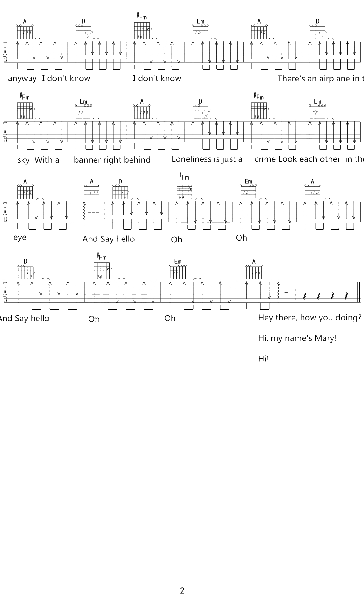Say Hello吉他谱 Thomas/Sufjan Stevens 弹唱谱2