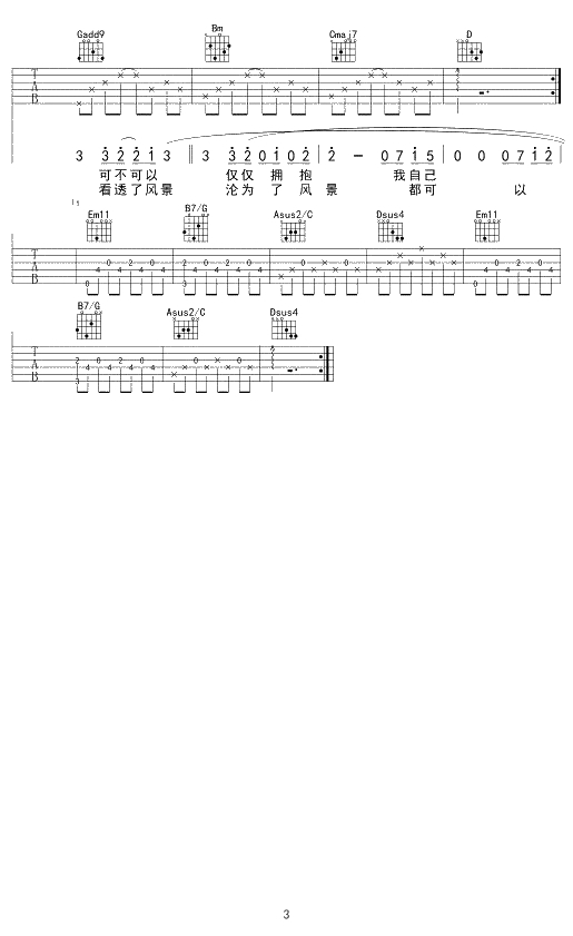 皆可吉他谱 田馥甄 第七城市曲谱3