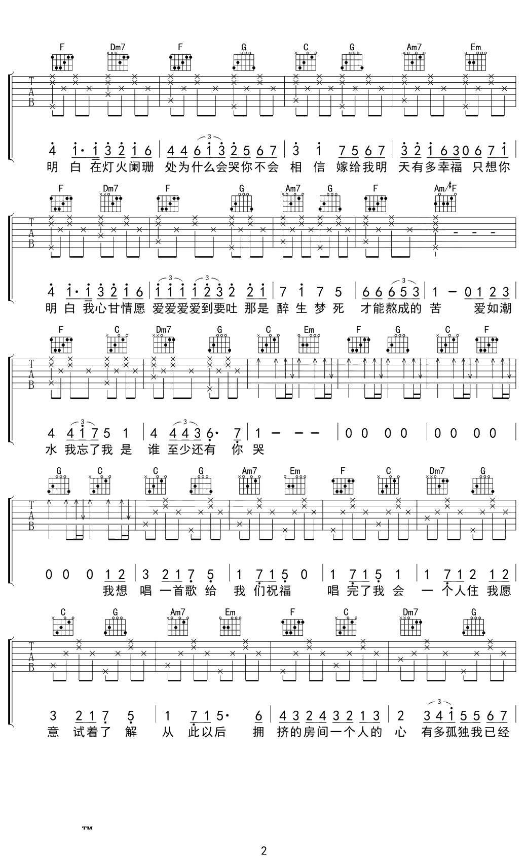 K歌之王吉他谱 陈奕迅 C调弹唱谱 2