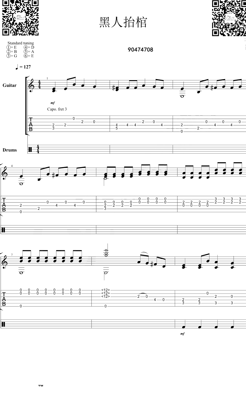 黑人抬棺指弹谱 抖音神曲BGM 原版吉他独奏谱1