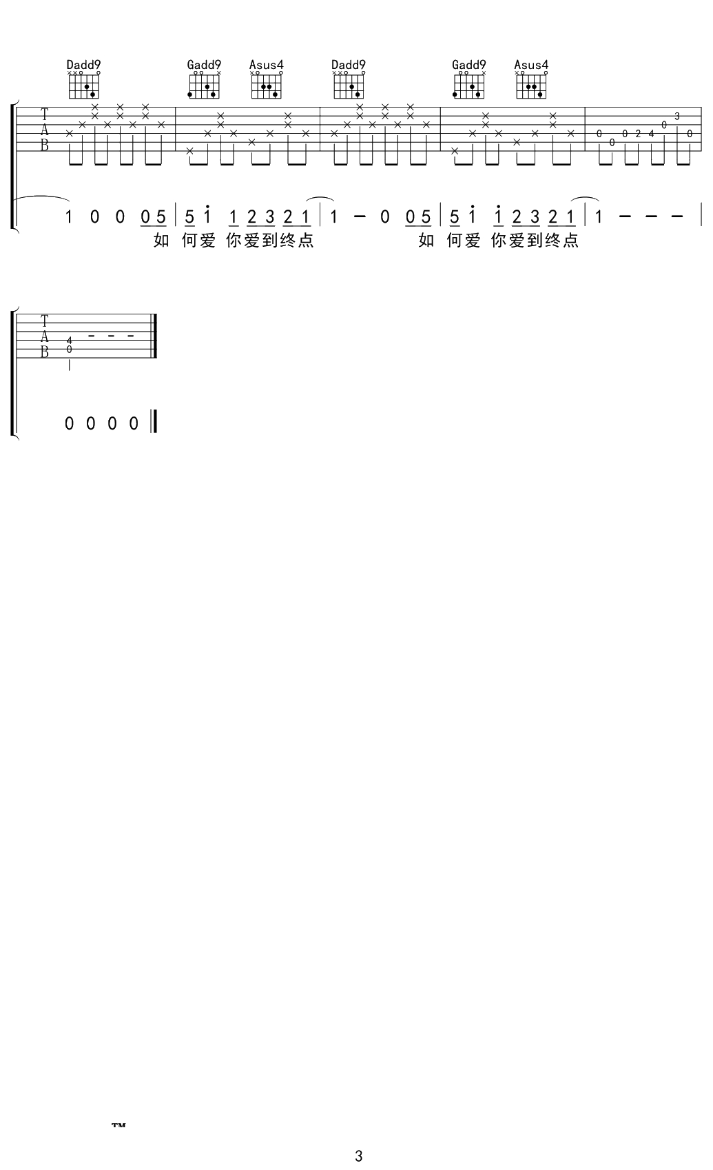 全世界失眠吉他谱 陈奕迅 3