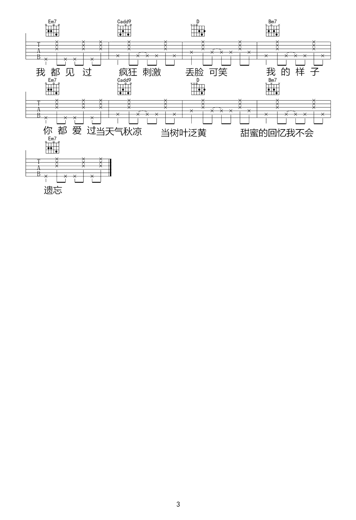 Love Scenario吉他谱 中文版 iKON C调 弹唱六线谱3