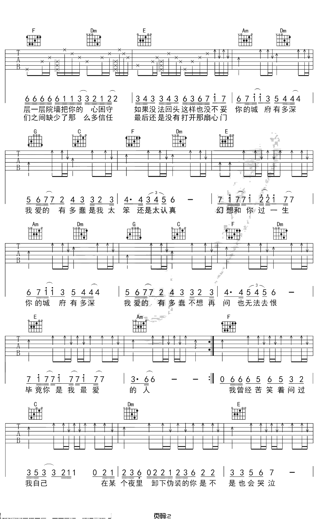 城府吉他谱 C调原版前奏和弦 许嵩 2