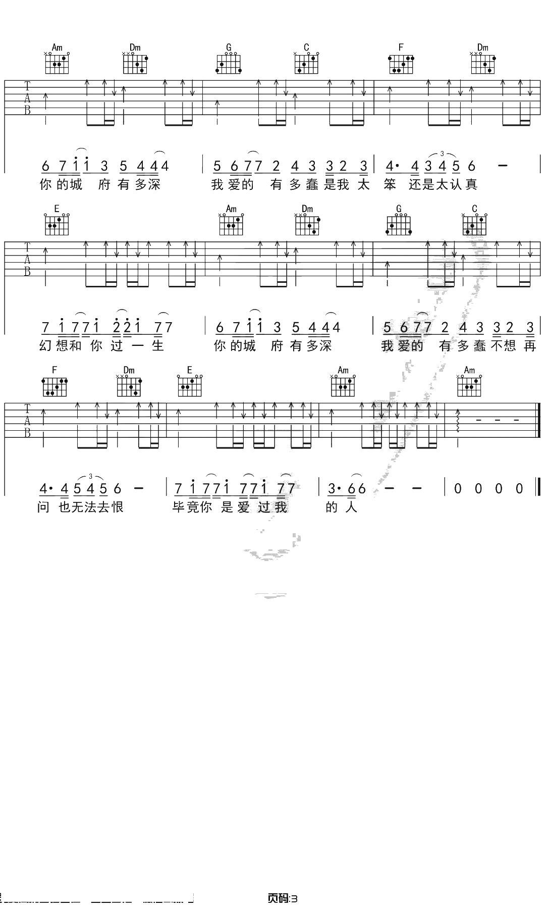 城府吉他谱 C调原版前奏和弦 许嵩 3