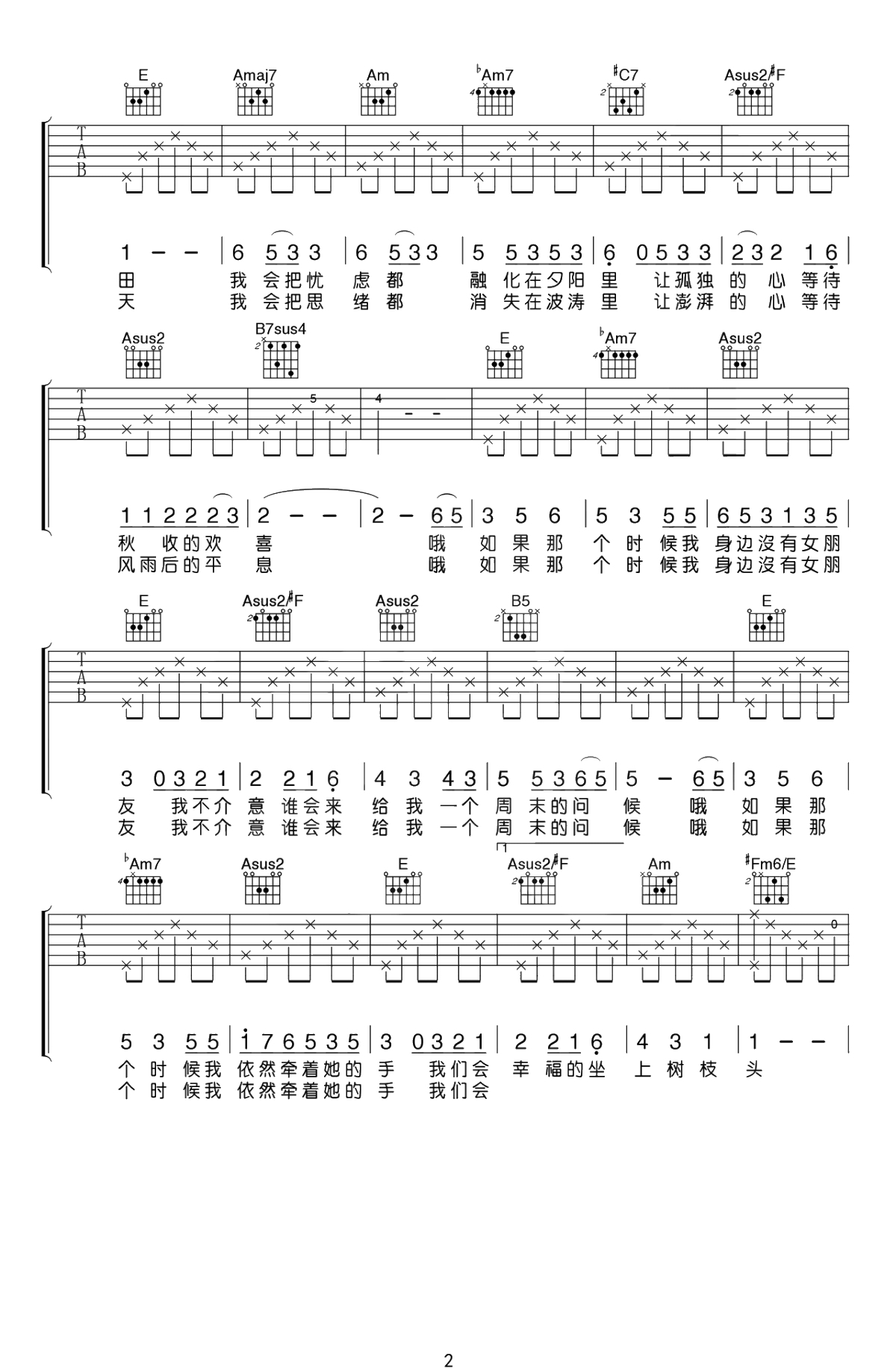 农夫渔夫吉他谱-小猛/大乔小乔-吉他弹唱+2