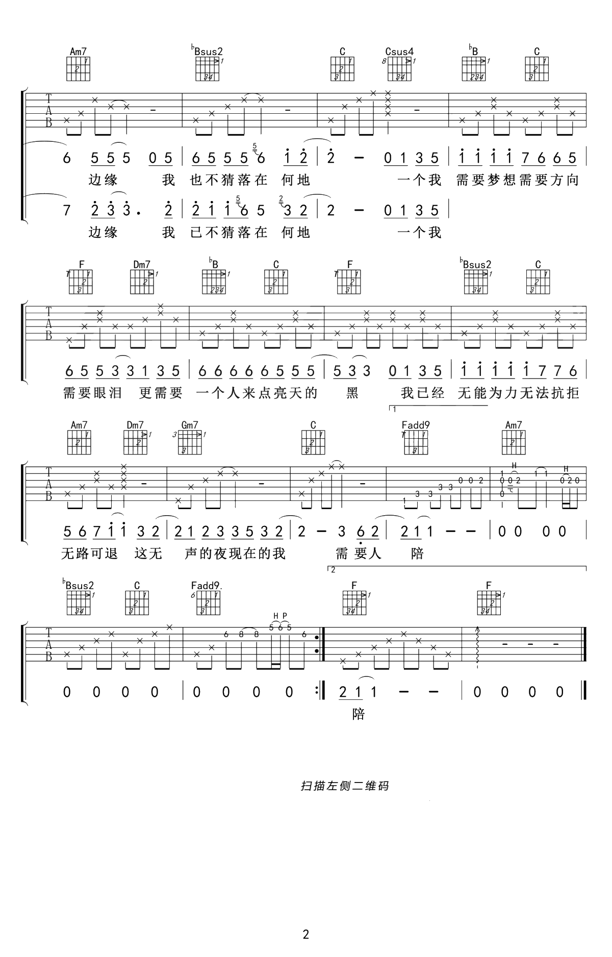 王力宏《需要人陪》吉他+吉他谱-讲解2