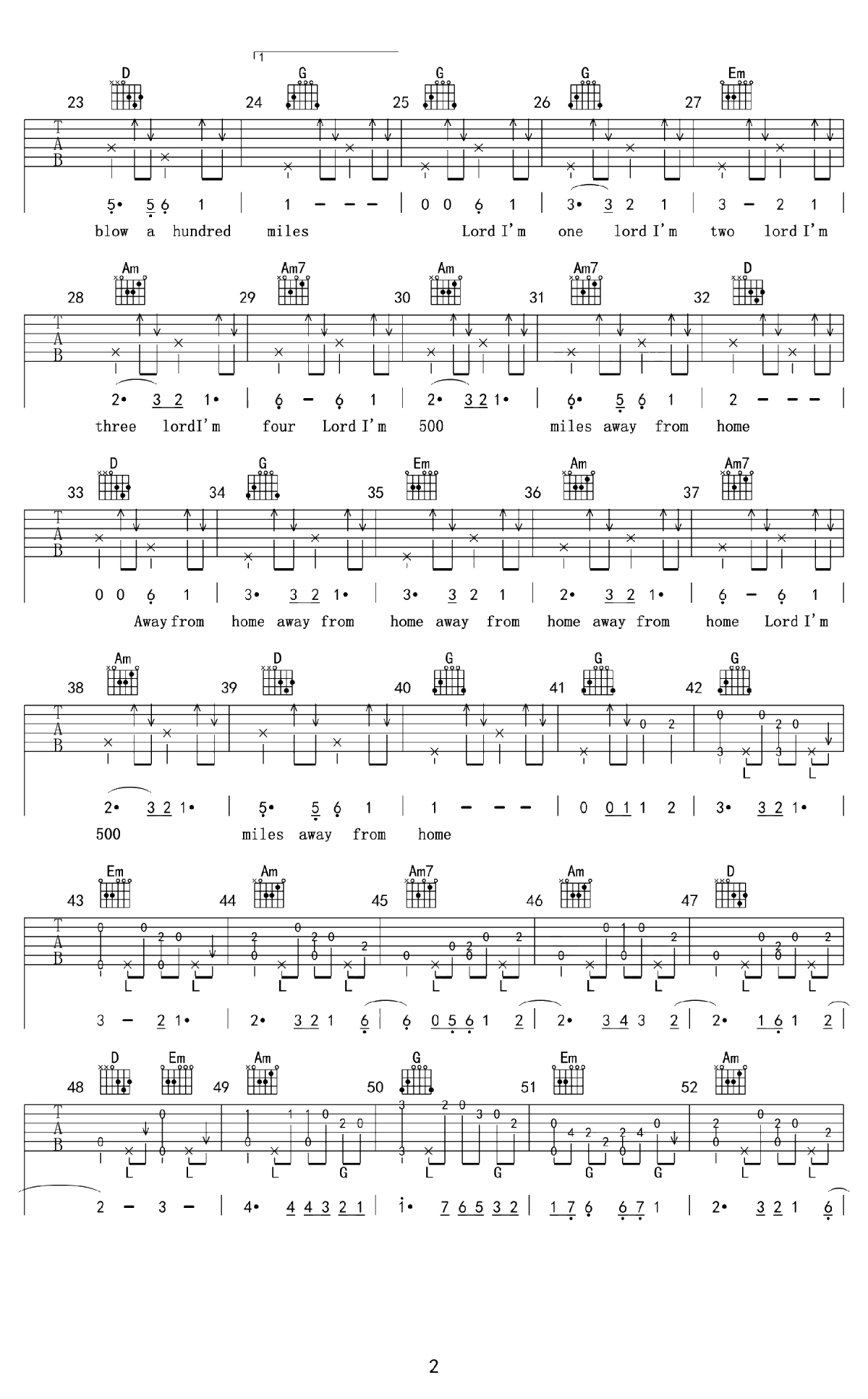 500miles吉他谱-醉乡民谣-吉他讲解2