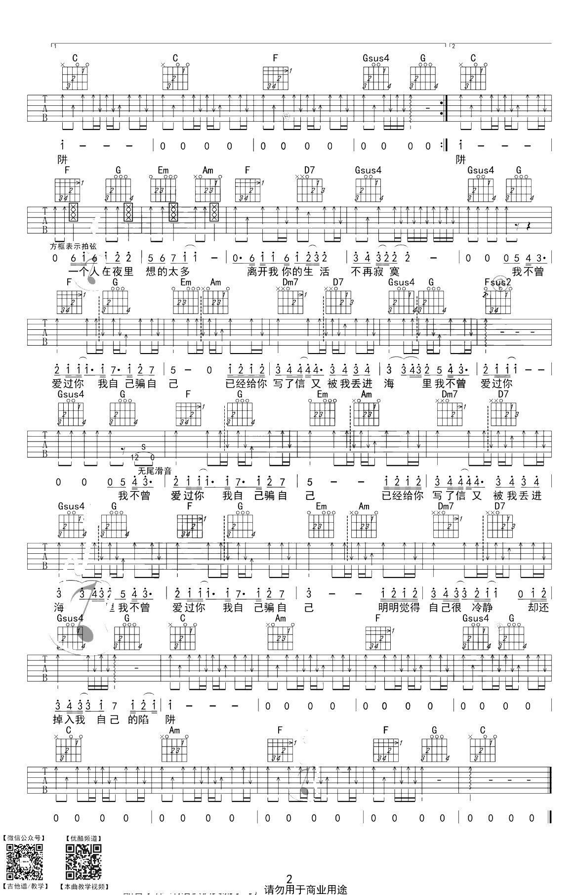 陷阱吉他谱-C调弹唱谱-王北车《陷阱》吉他2