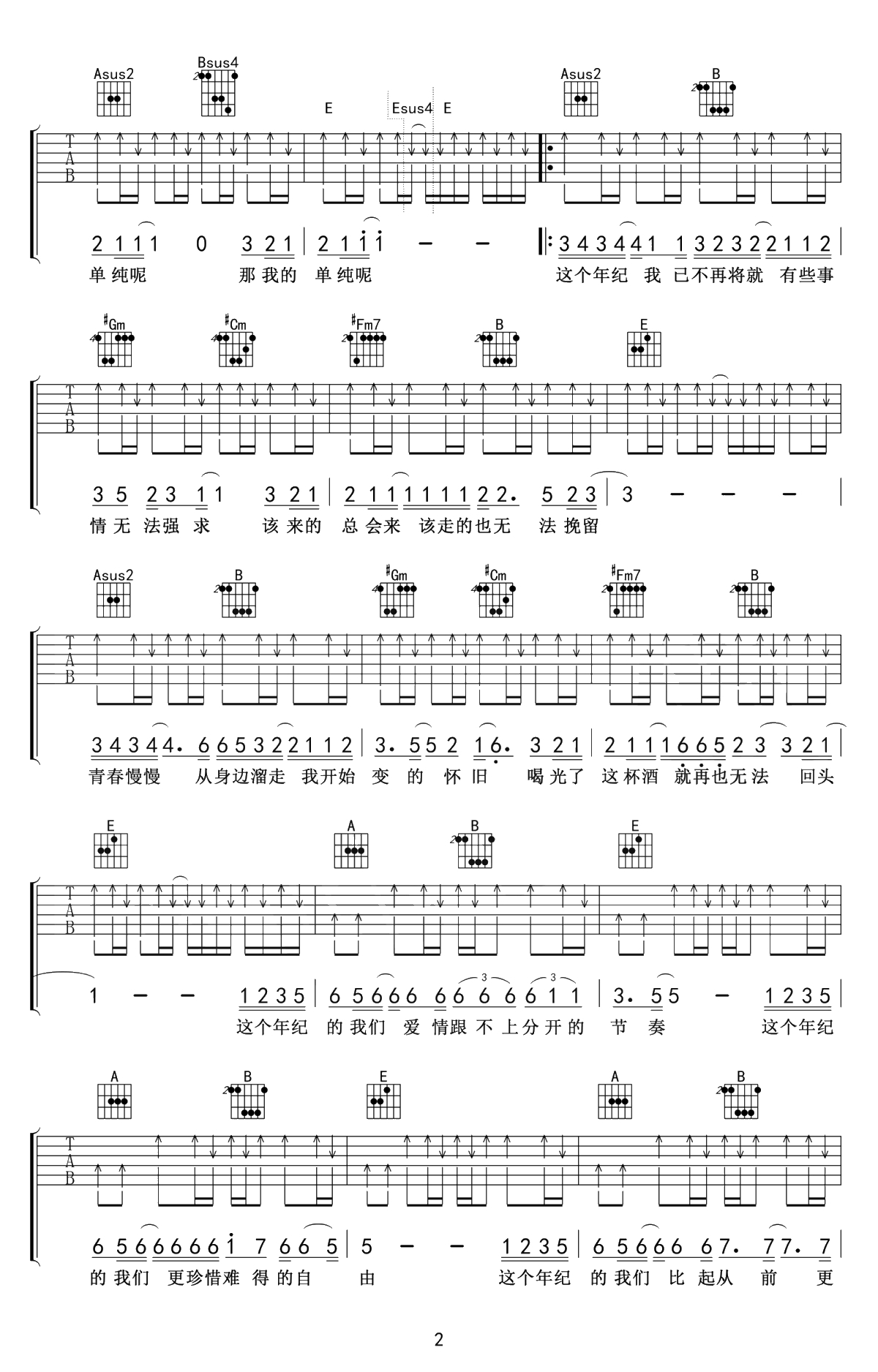 这个年纪吉他谱-E调指法-齐一《这个年纪》吉他2