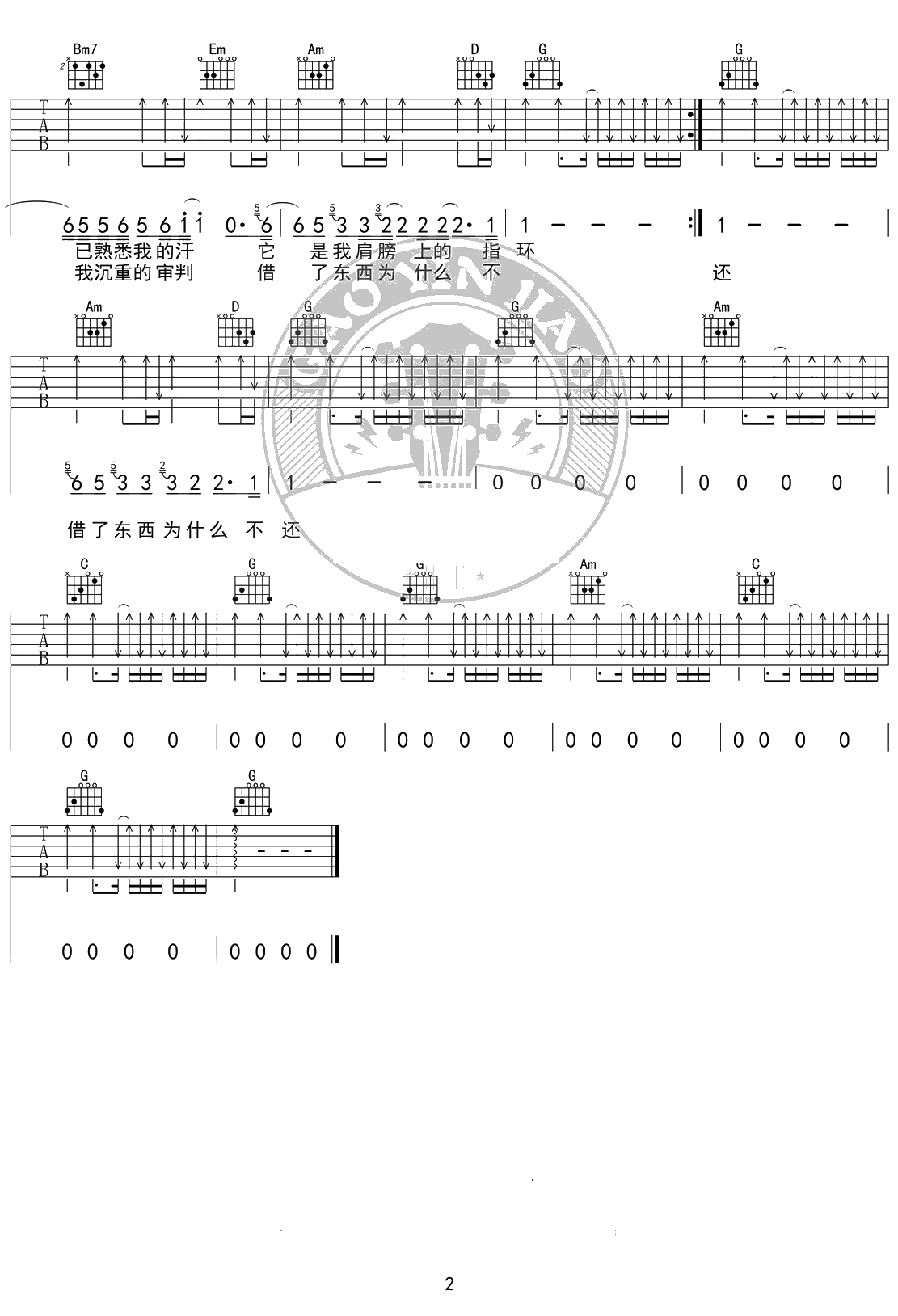 你的背包吉他谱-G调入门版-陈奕迅-高清2