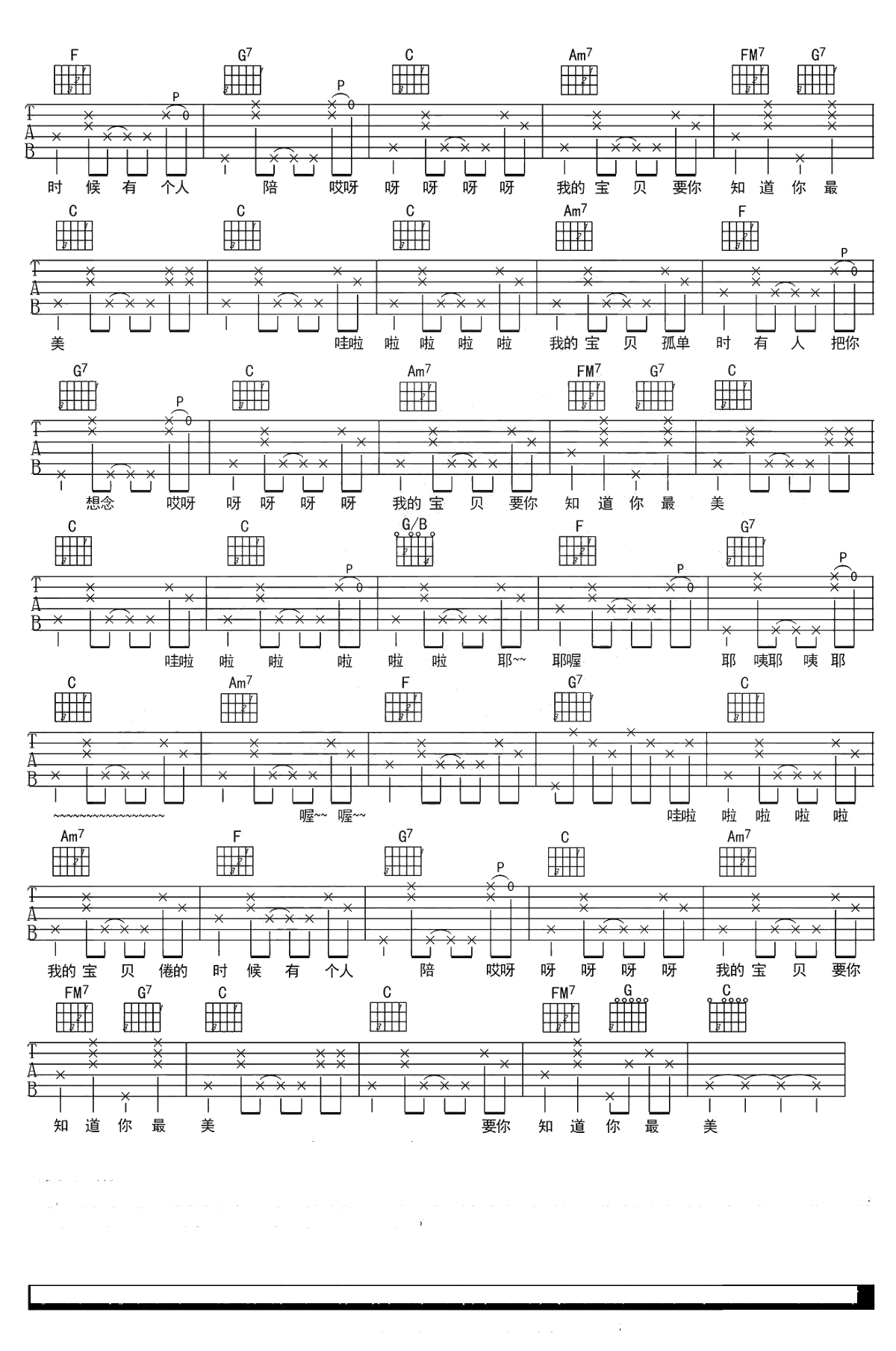 宝贝in the day吉他谱 C调原版 张悬 吉他弹唱2