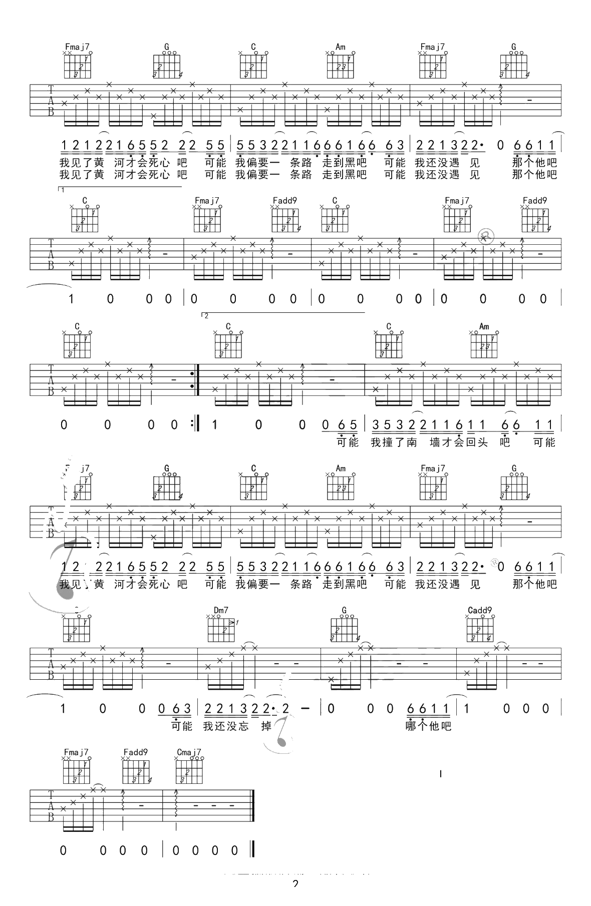 可能否吉他谱-C调简单版+E调中级版-吉他4