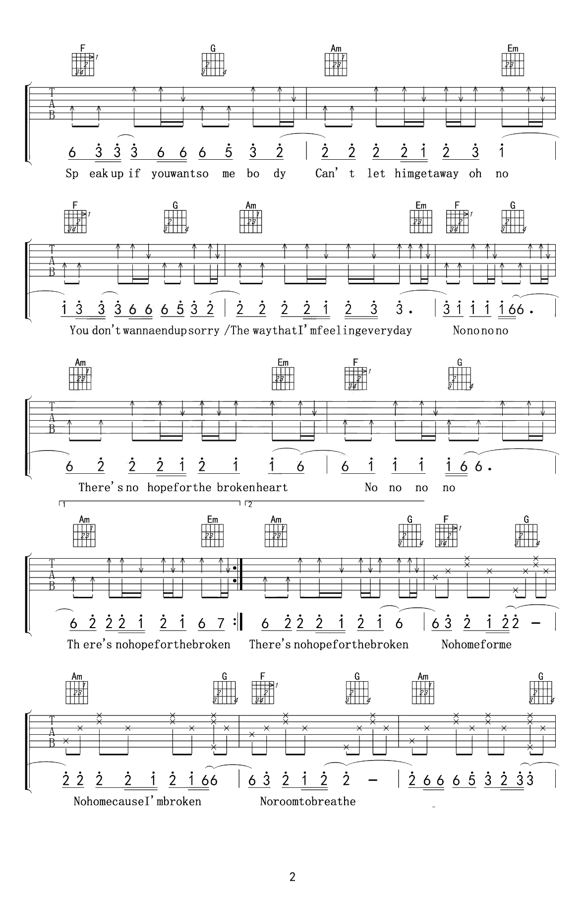 That Girl吉他谱-Olly Mars-C调简单版-吉他2