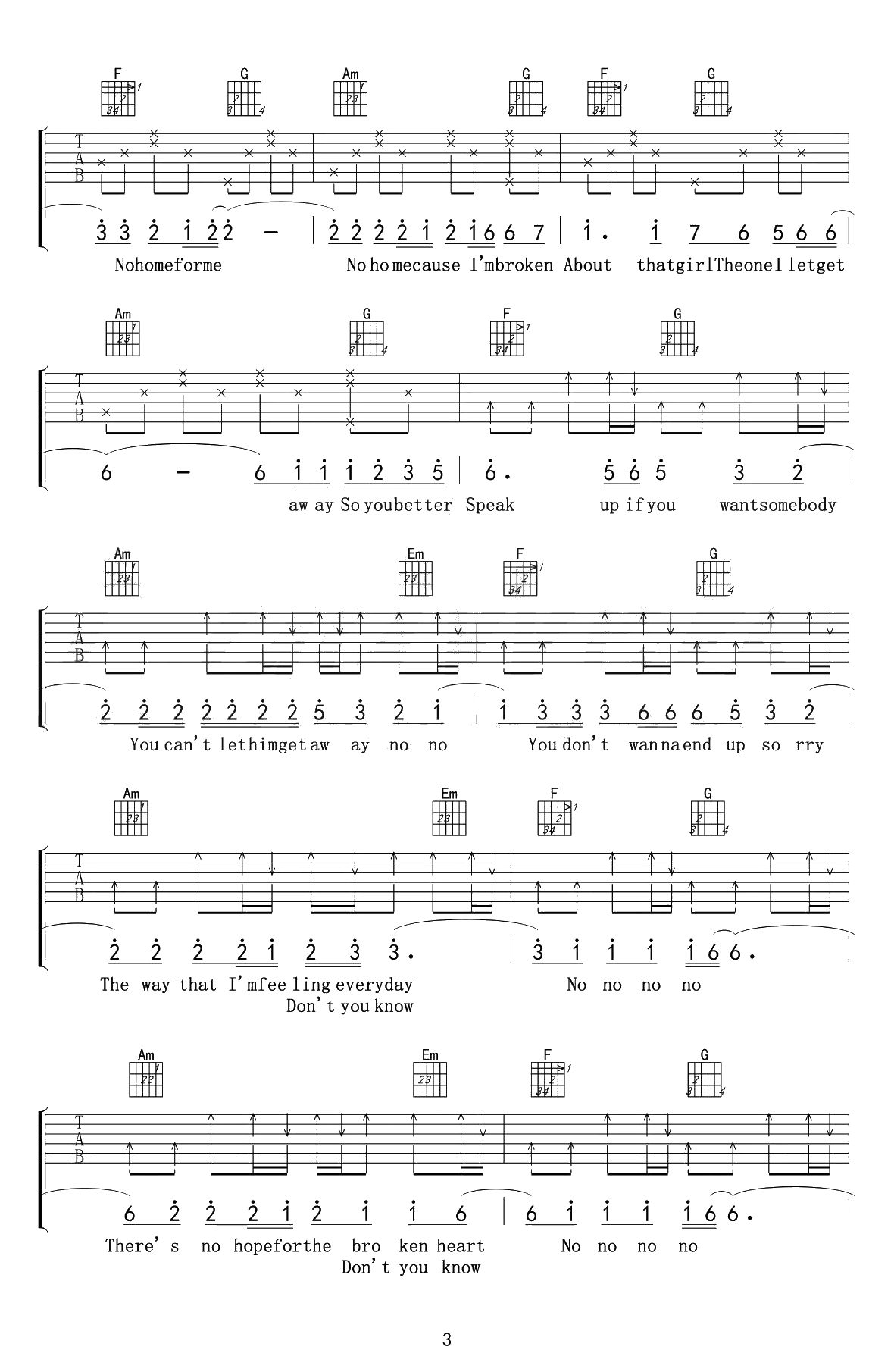 That Girl吉他谱-Olly Mars-C调简单版-吉他3