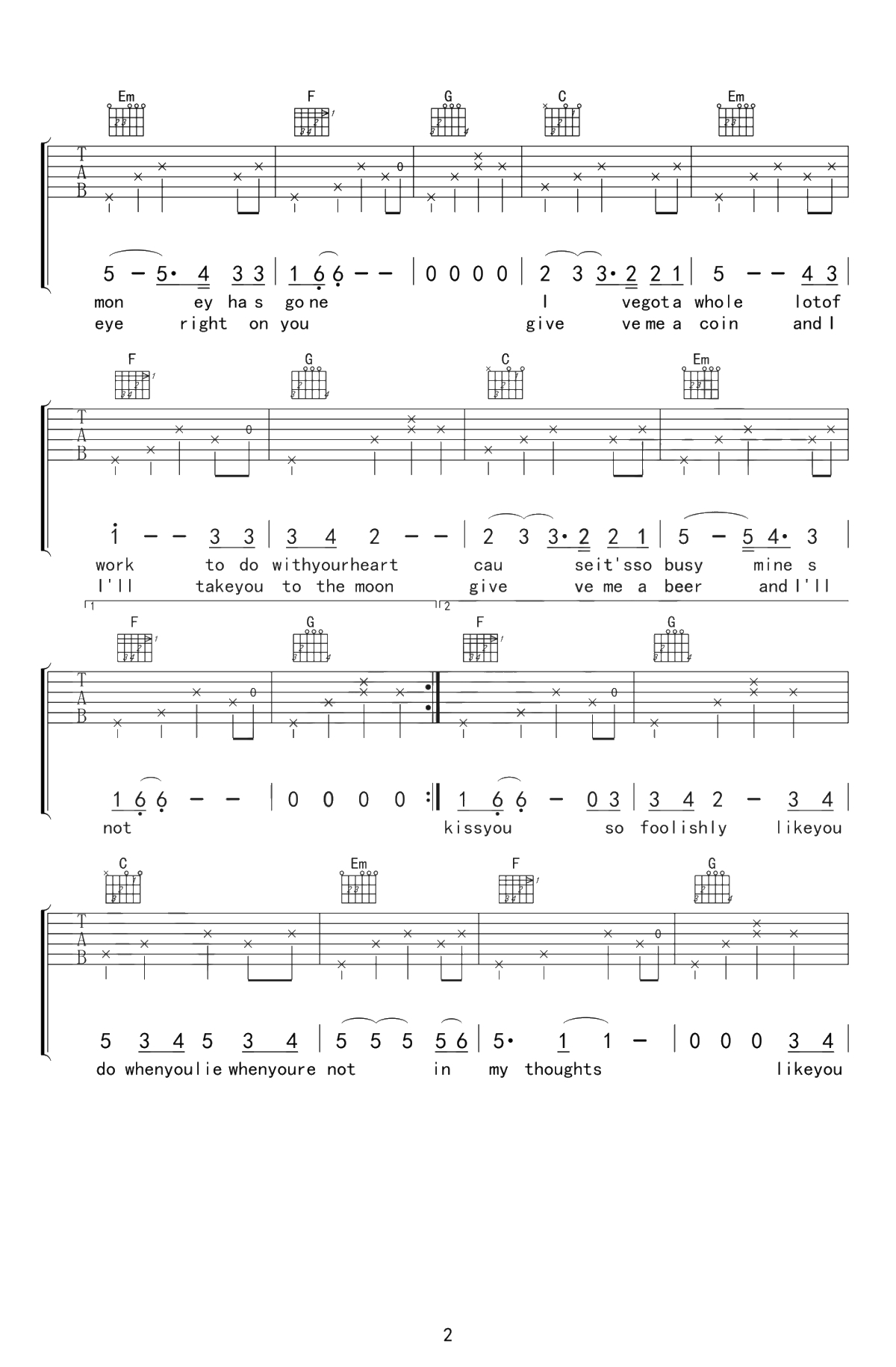 Loving Strangers吉他谱 C调弹唱谱 谭秋娟2