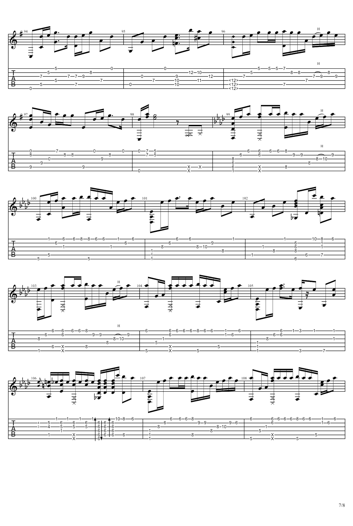 没什么大不了指弹谱 吉他独奏谱 你的名字片尾曲7