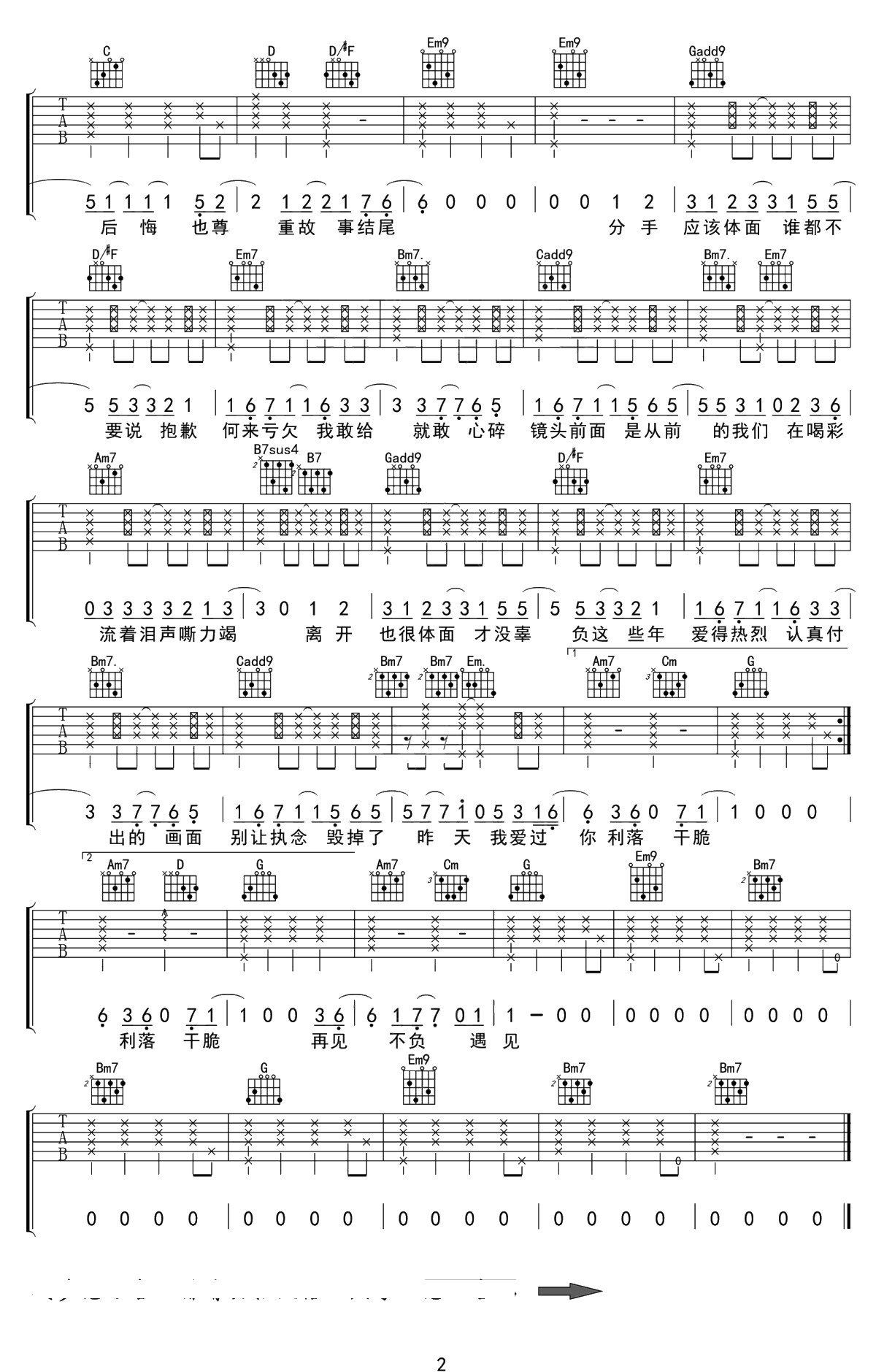 体面吉他谱-于文文-C调男生版+G调女生版-弹唱谱4