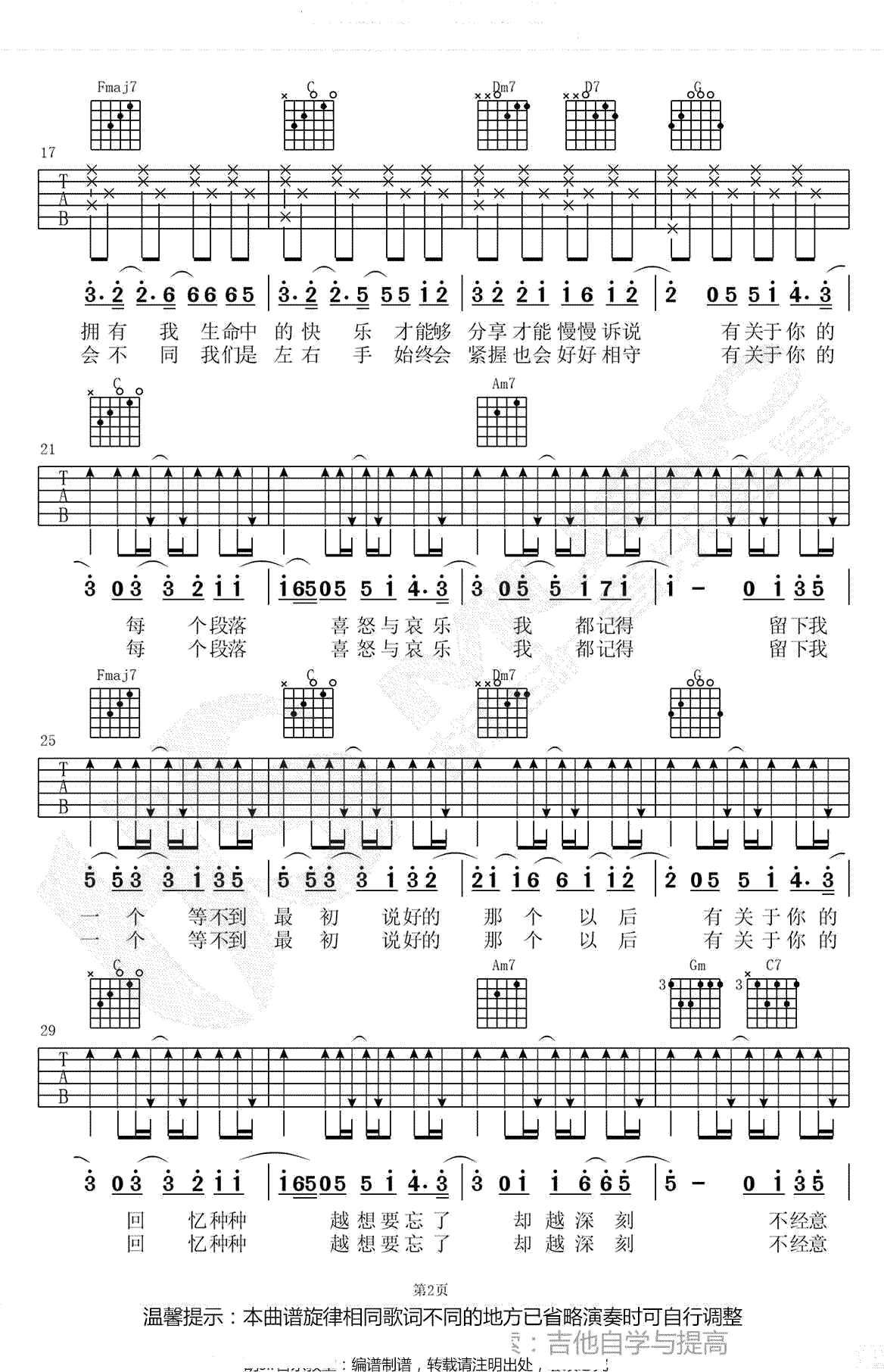 有关于你吉他谱-金玟岐-《为了你我愿意热爱整个世界》插曲2