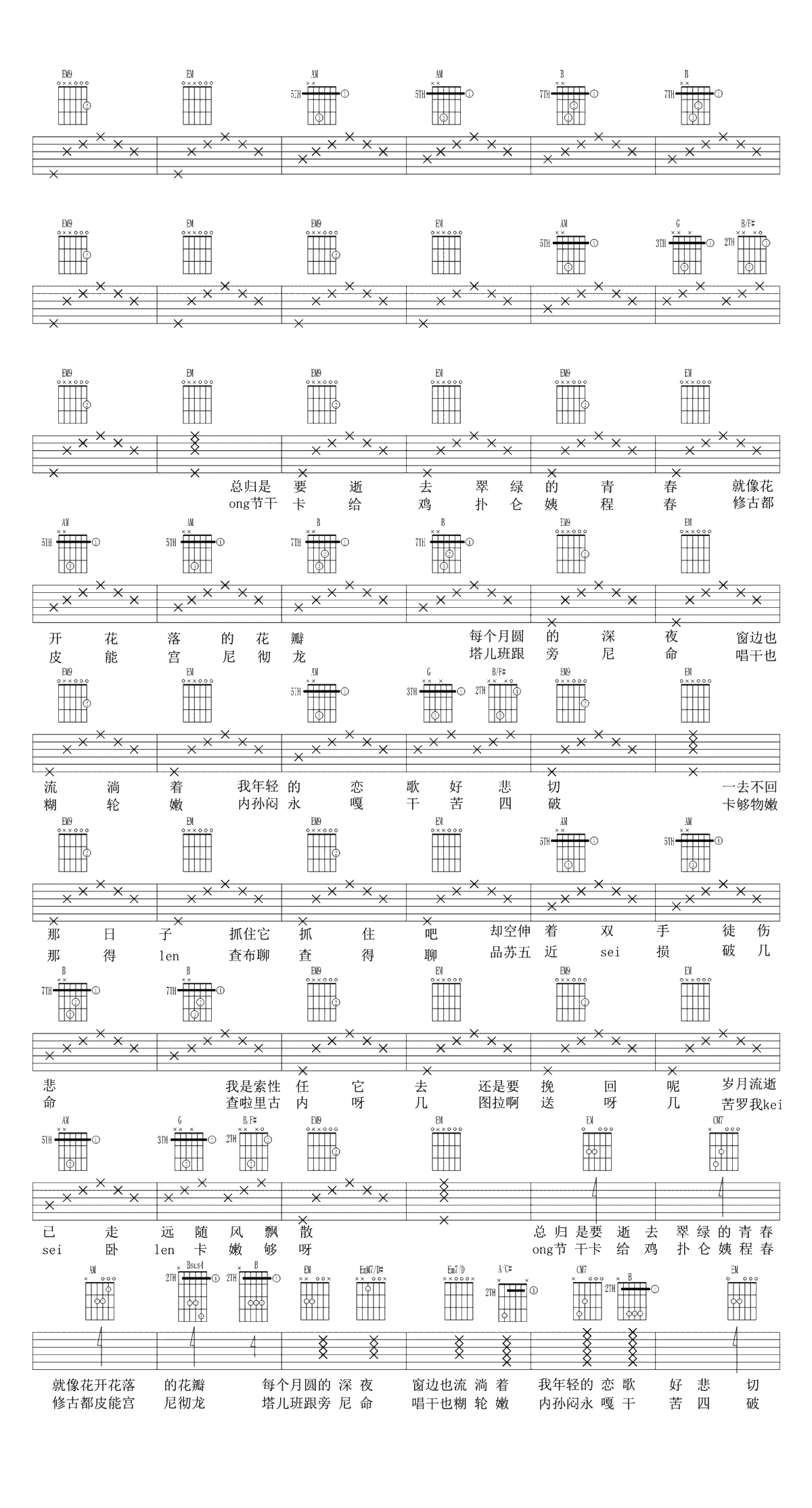 青春吉他谱-韩剧《请回答1988》主题曲-弹唱谱2