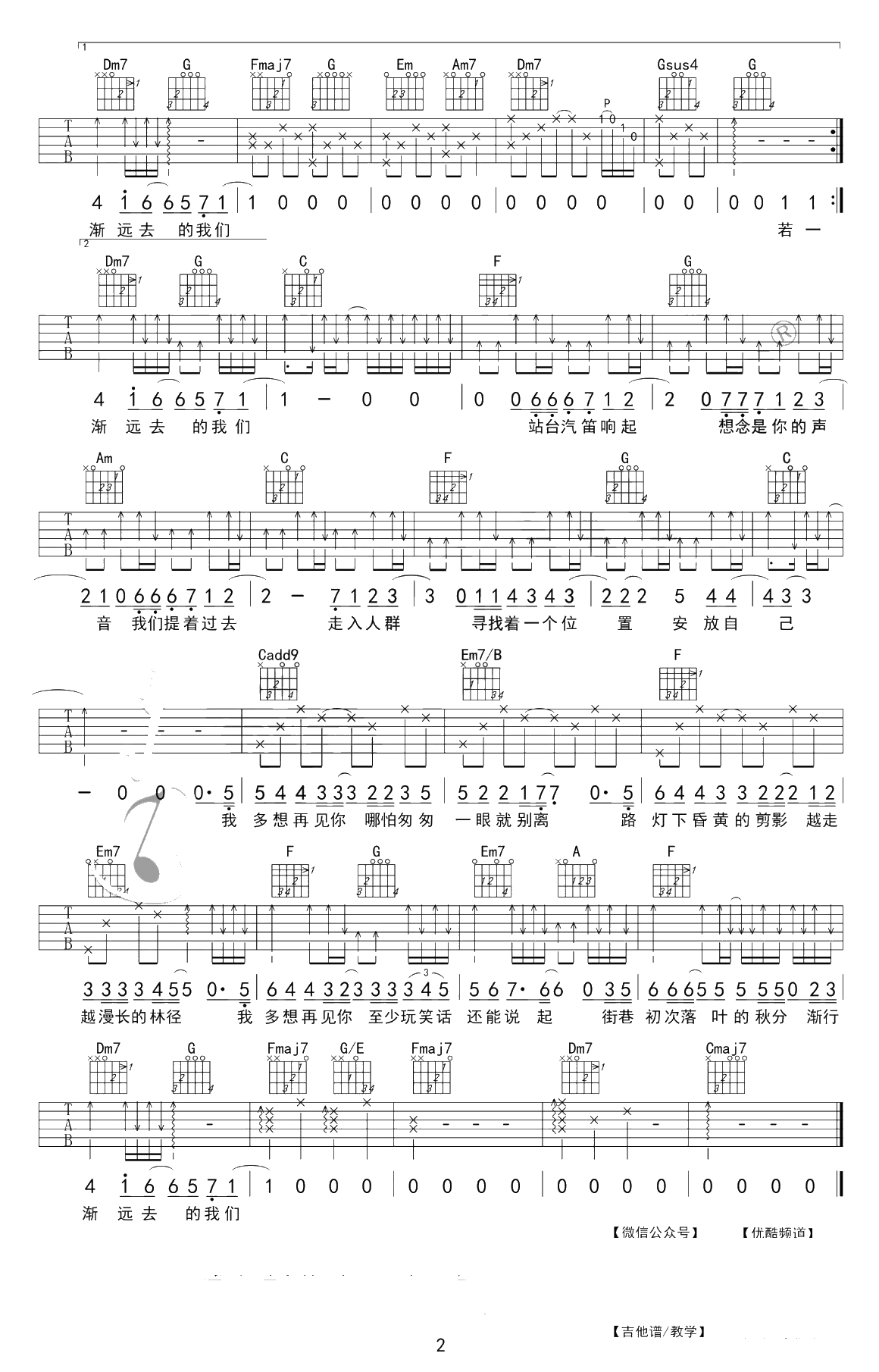 云烟成雨吉他谱-房东的猫-C调简单版+中级版-吉他2