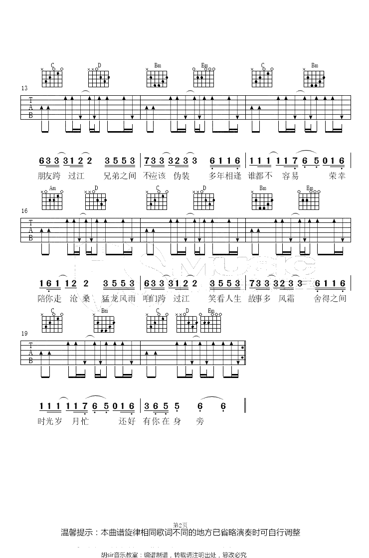 过江吉他谱-高进/小沈阳《猛虫过江》主题曲-G调弹唱谱2