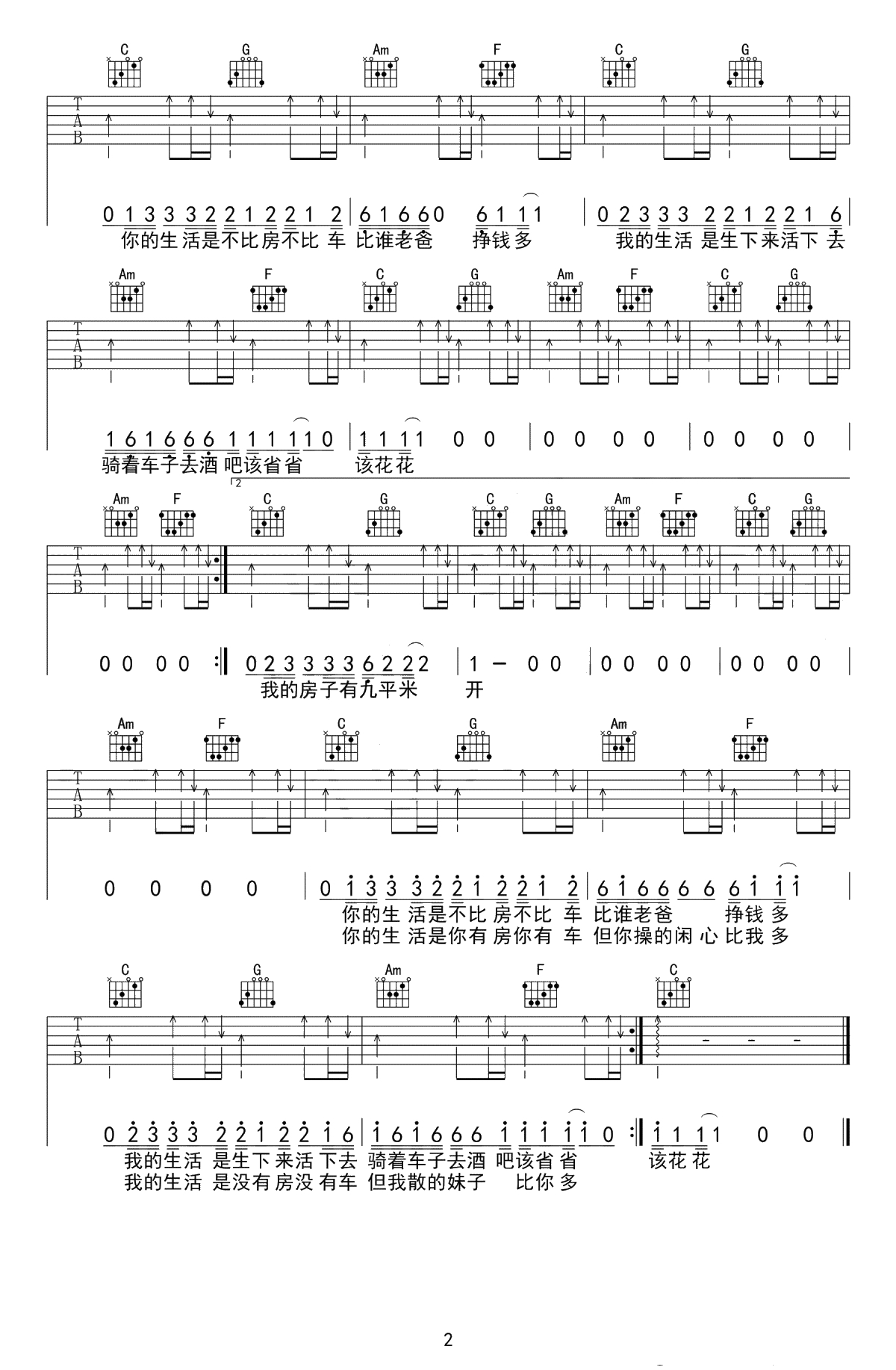 生下来活下去吉他谱-未卜乐队-C调弹唱谱-2